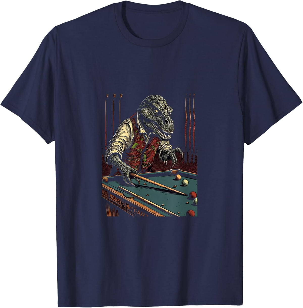 T Rex Playing Billiards Dinosaur Billiard Player Dino Lover T-Shirt - Navy Blue