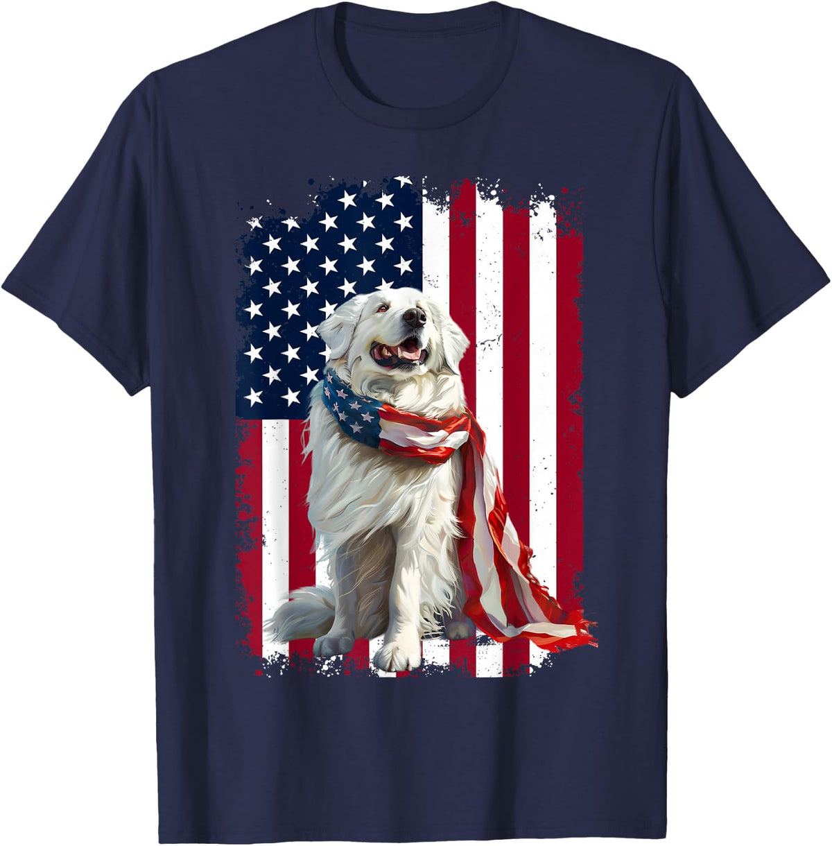 Great Pyrenees American Flag Tee 4th Of July T-Shirt For Dog Lovers - Navy Blue