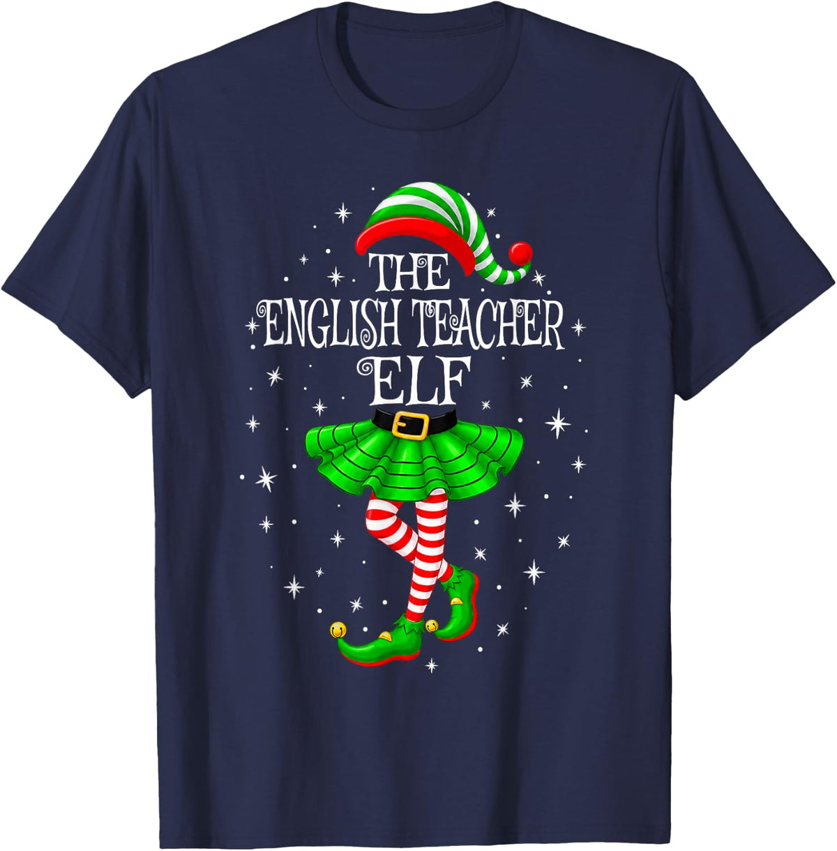 English Teacher Elf Christmas Matching Men Women Funny Xmas T-Shirt - Navy Blue