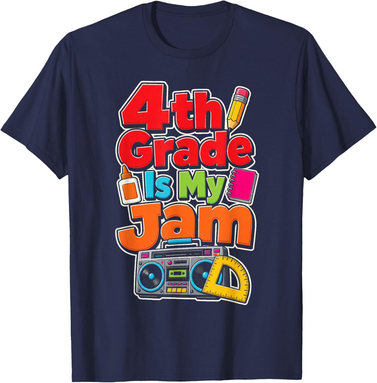4th Grade is My Jam Fourth Grader Elementary School Retro T-Shirt - Navy Blue