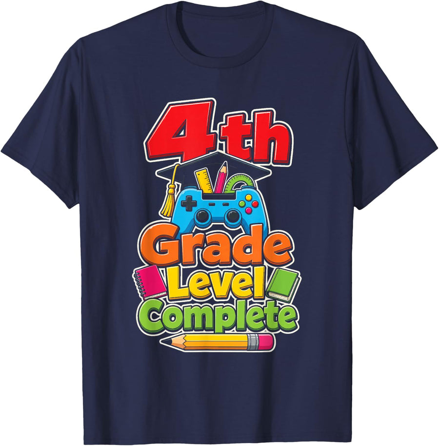 4th Grade Level Complete Fourth Grader First Day Elementary T-Shirt - Navy Blue