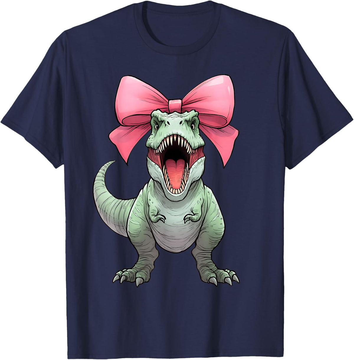 Coquette Bow T-Rex Dinosaur Tyrannosaurus Rex Band Mama T-Shirt - Navy Blue