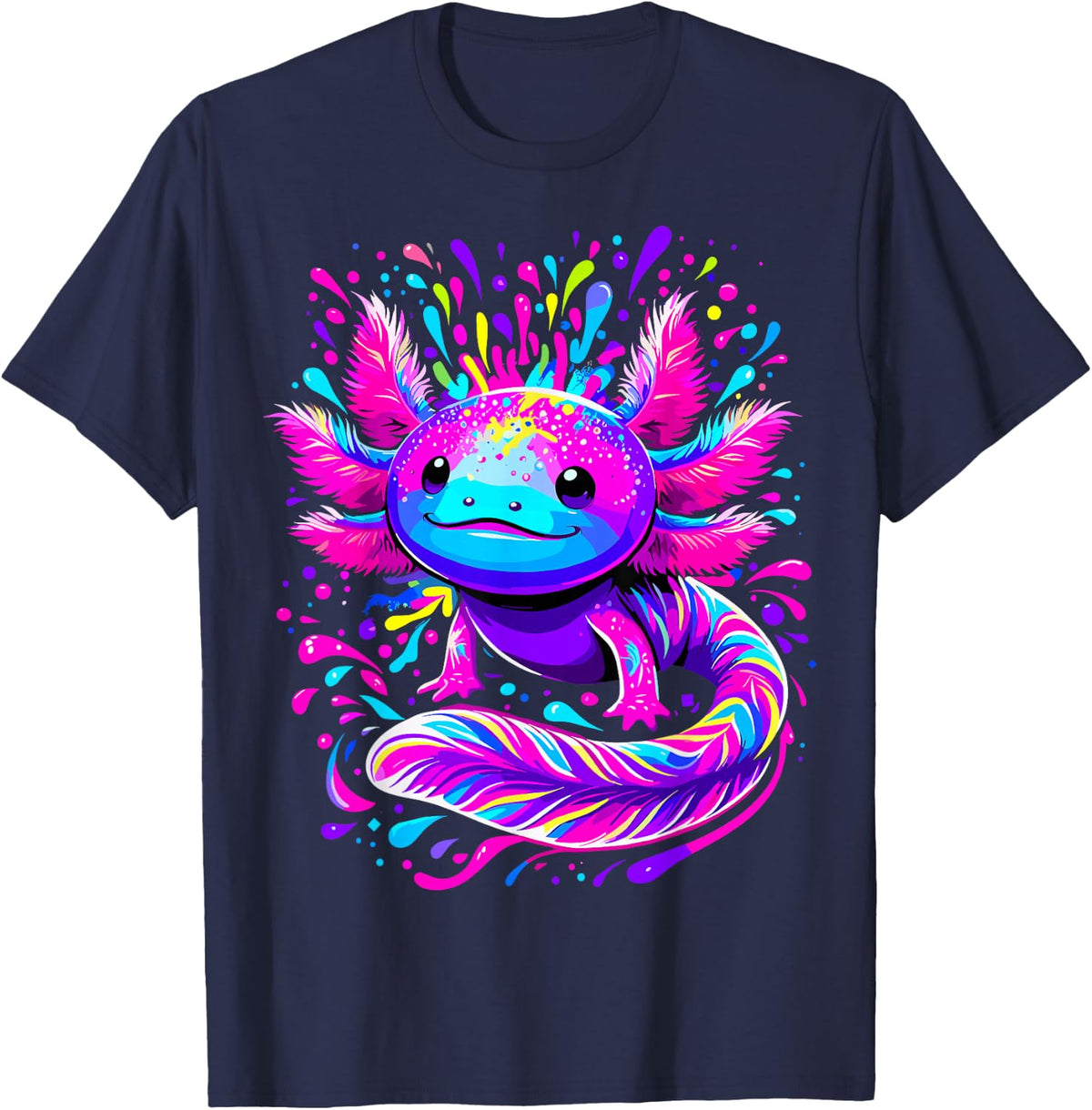 Axolotl Beautiful Colorful Art Axolotl T-Shirt - Navy Blue