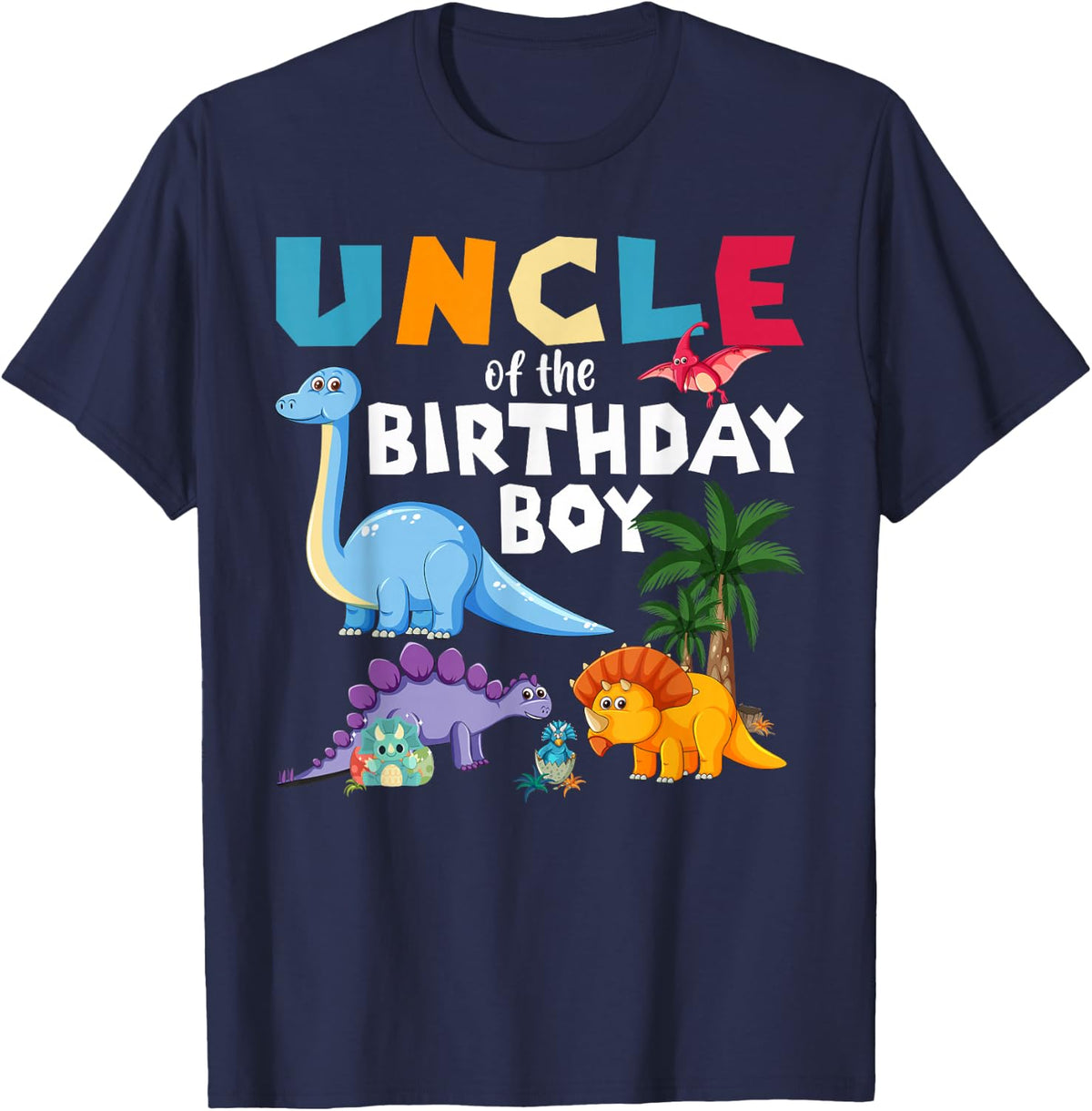 Uncle of the Birthday Boy T-Rex RAWR Dinosaur Birthday boy T-Shirt - Navy Blue