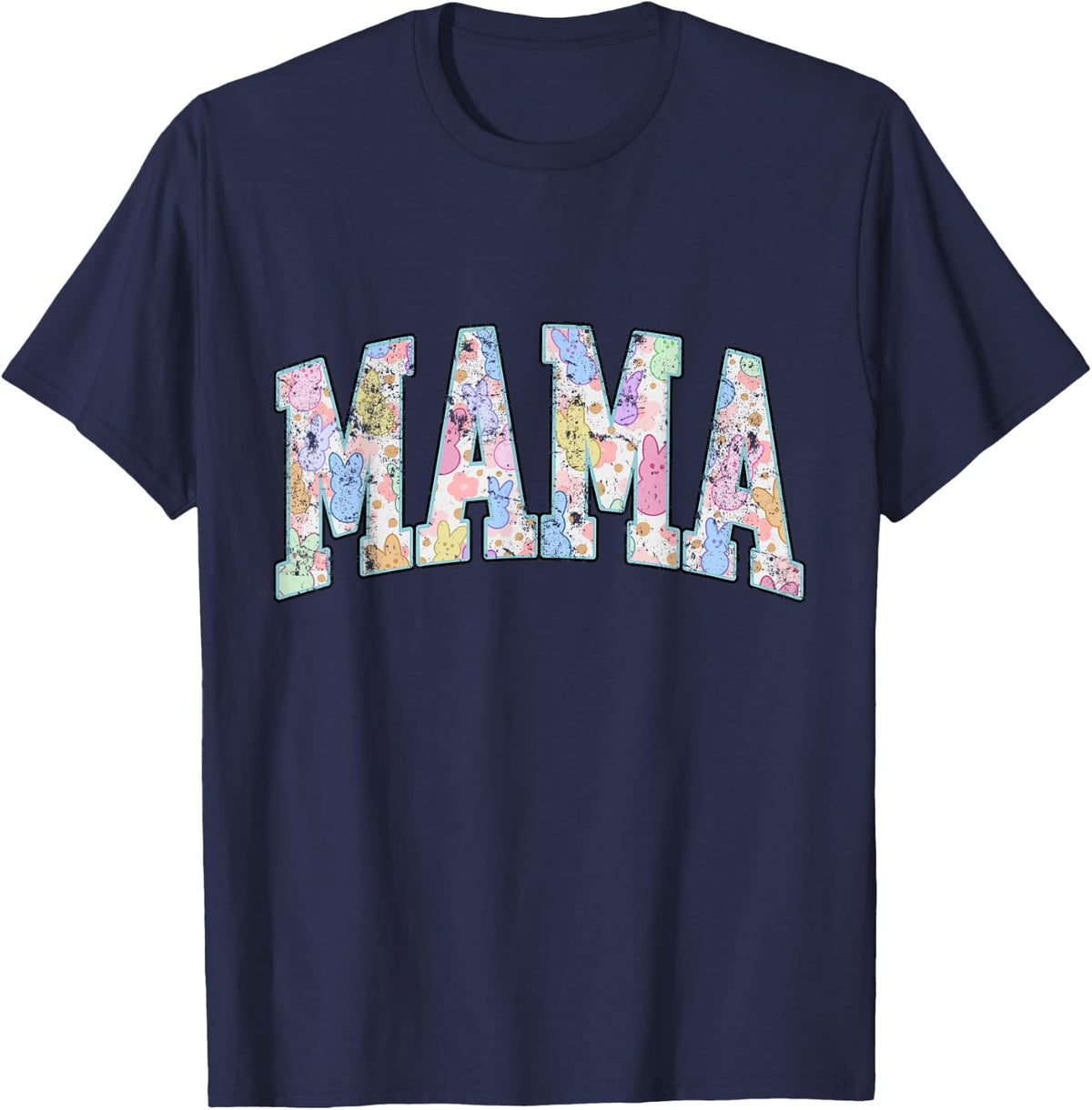 Mama Easter Retro Varsity Big Letters Colorful Cute T-Shirt - Navy Blue