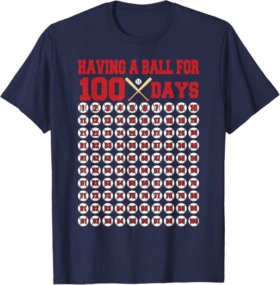 100 Days of School Baseball Shirt Boys Kids 100th Day of School Tee T-Shirt - Navy Blue