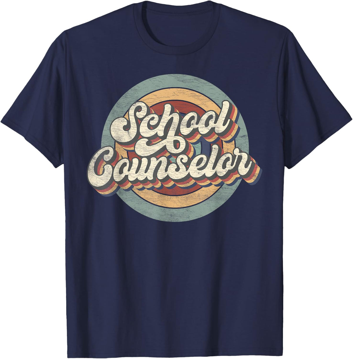 Retro School Counselor Back to School Teacher Squad Crew T-Shirt - Navy Blue