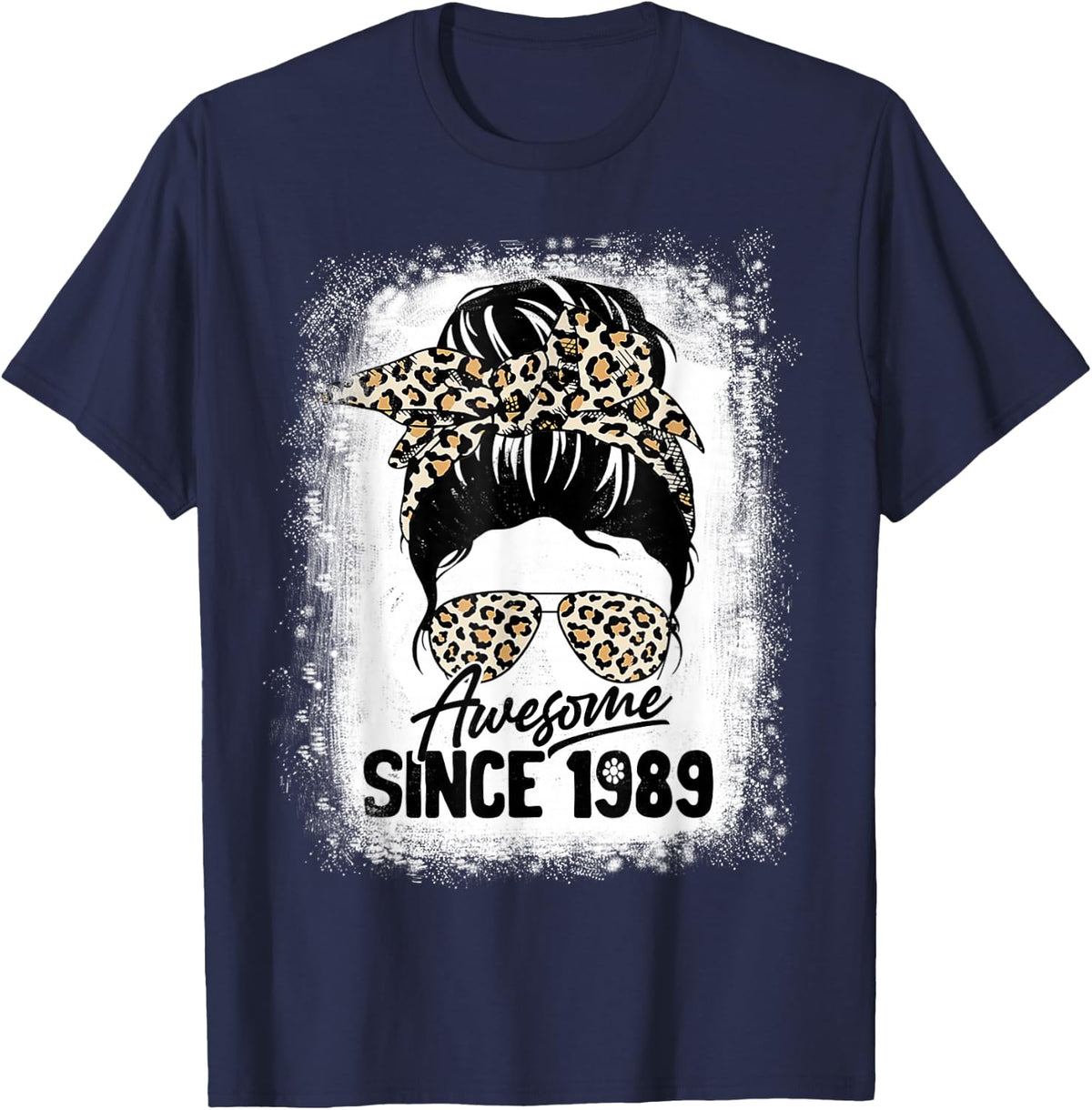 33 Years Old Awesome Since 1989 Leopard 33th Birthday T-Shirt - Navy Blue