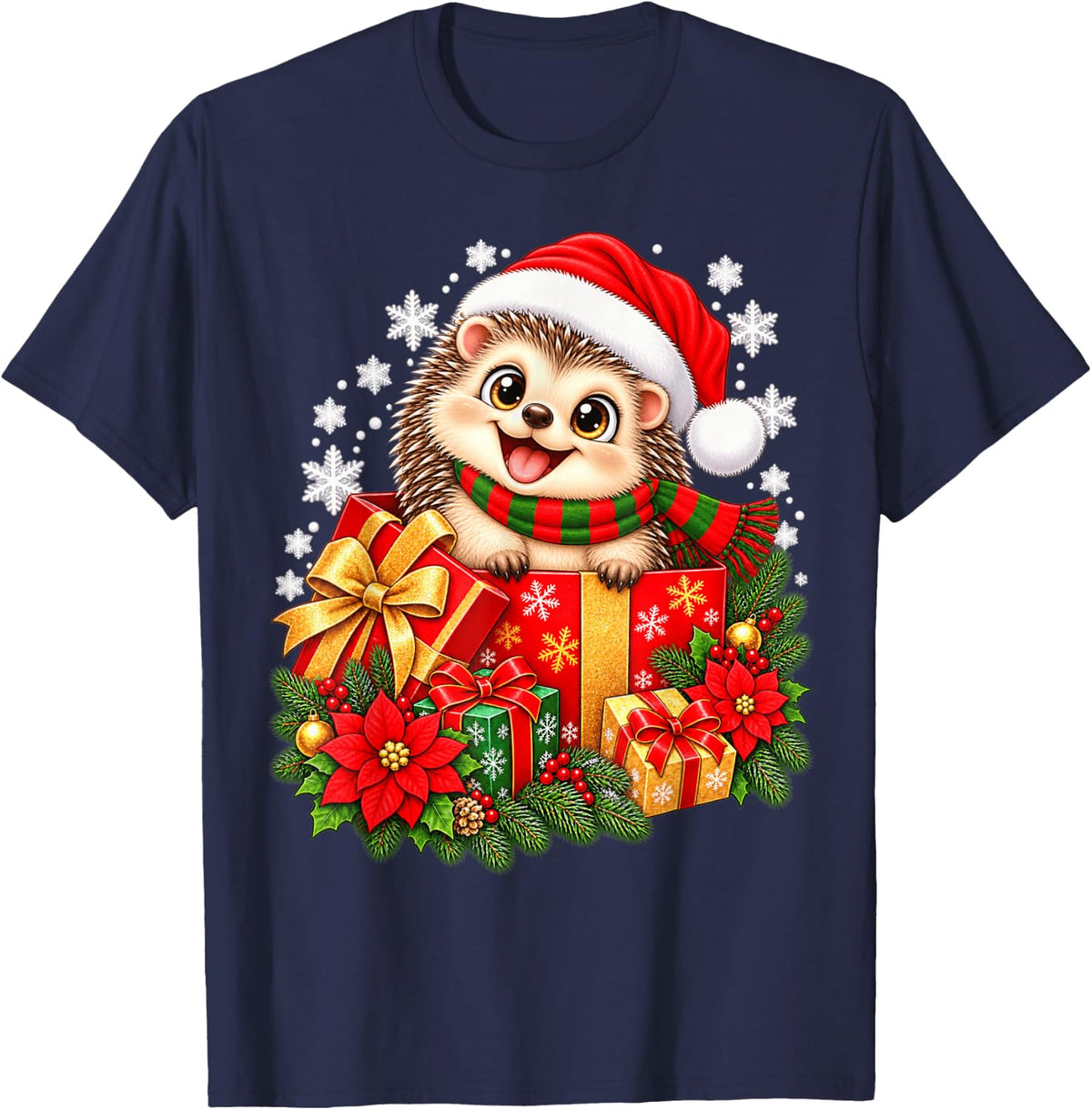 Cute Christmas Great Dane Santa Hat Winter Holiday T-Shirt - Navy Blue