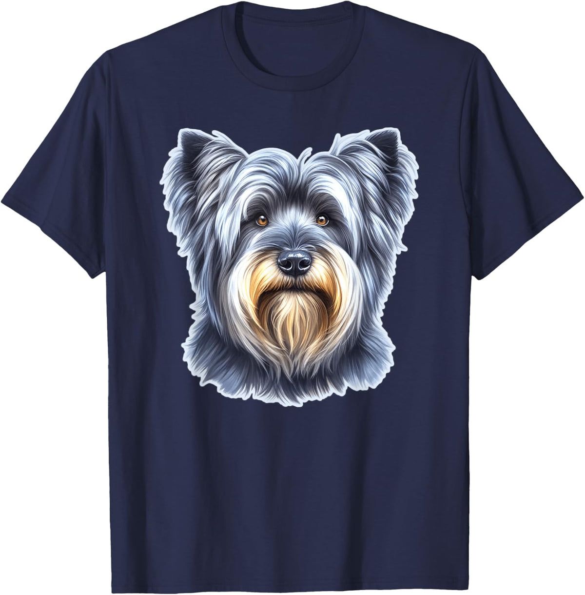 Skye Terrier Dog Portrait T-Shirt - Navy Blue