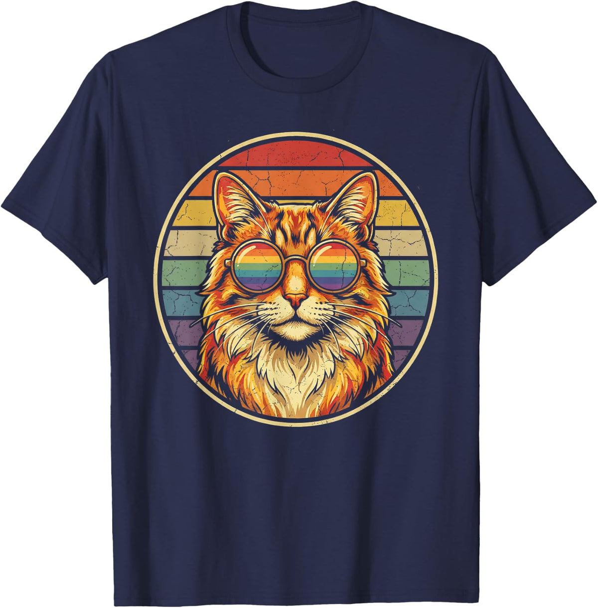 LGBTQ Ally Cat Pride Support Rainbow Color T-Shirt - Navy Blue