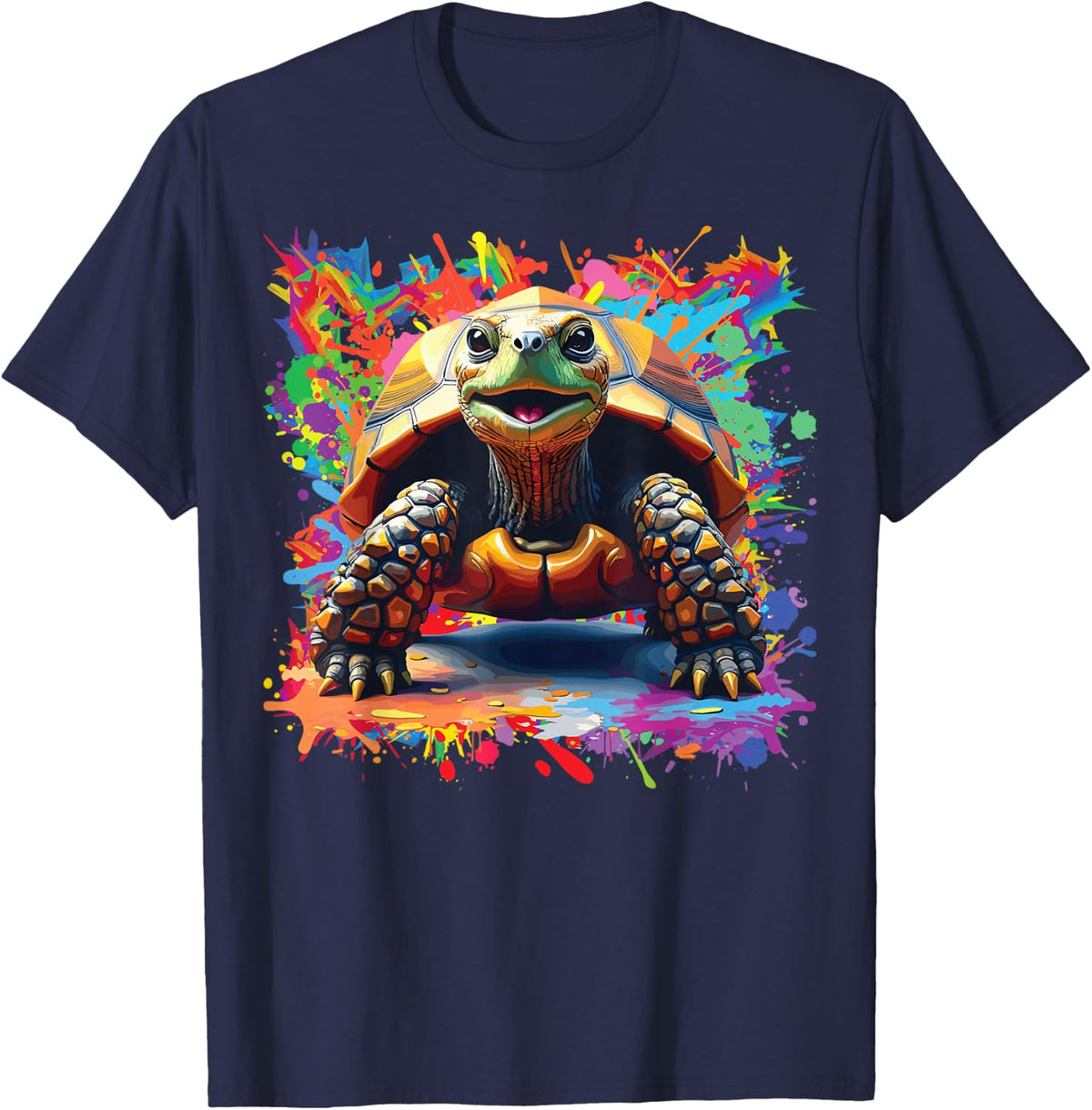 Tortoise Splatter Art, Tortoise Turtle T-Shirt - Navy Blue