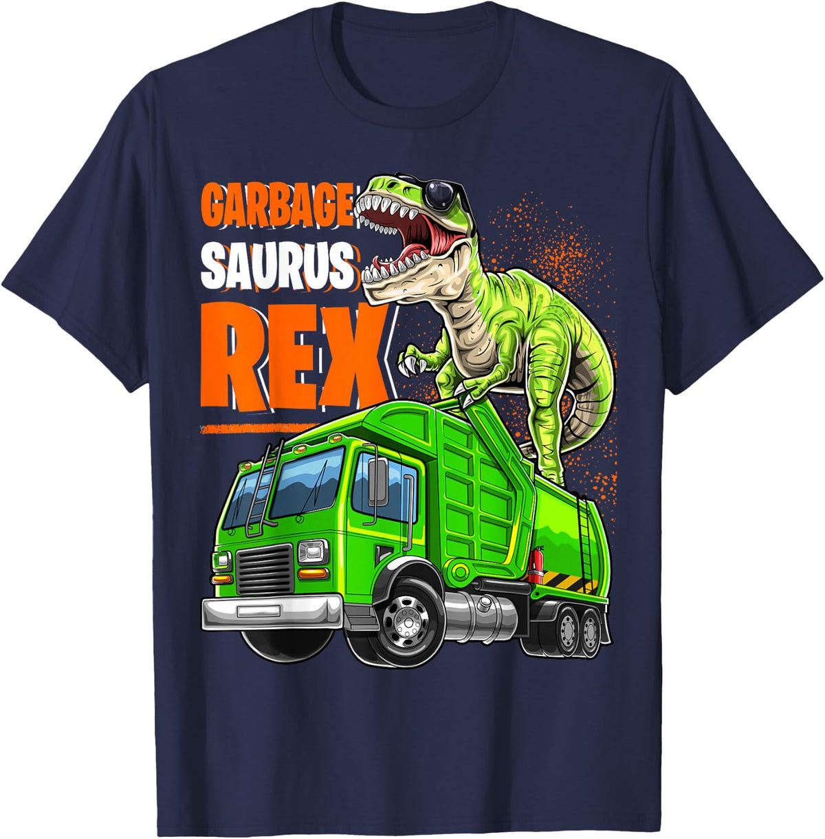 Garbage Saurus Rex T Rex Dinosaur Funny Garbage Truck Boys T-Shirt - Navy Blue