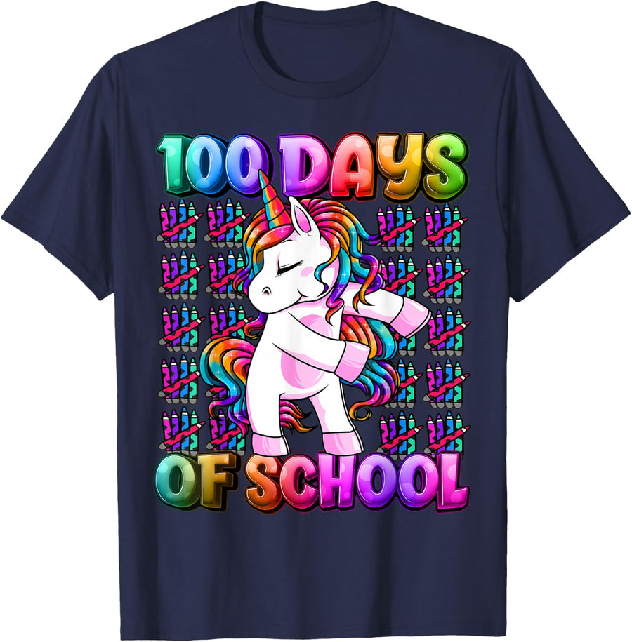 100 Days of School Unicorn 100 Days Smarter 100th Day T-Shirt - Navy Blue