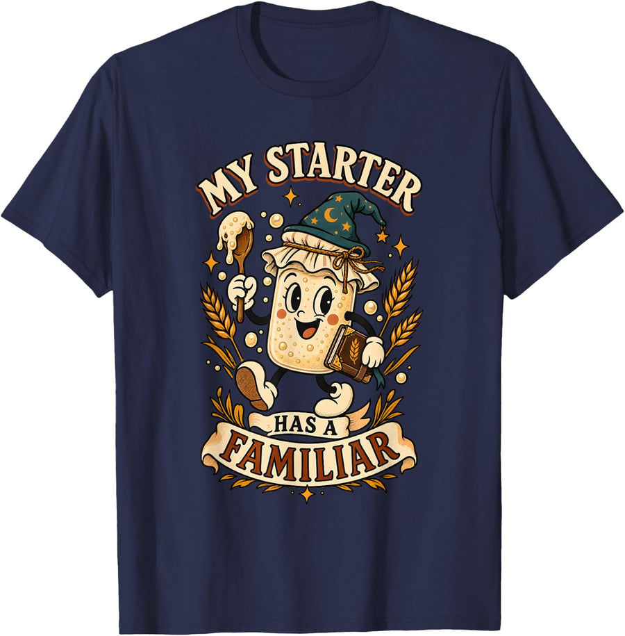 Sourdough Starter Familiar Baker Cartoon Art T-Shirt - Navy Blue