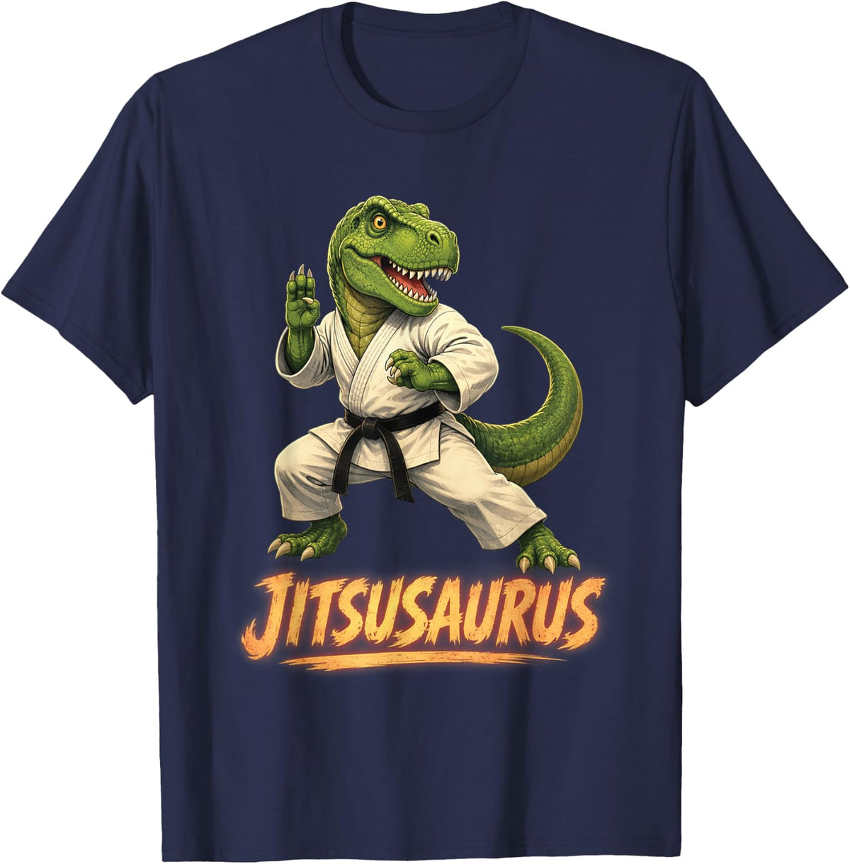 Jitsusaurus Dinosaur Jiu Jitsu Martial Arts Funny T-Rex T-Shirt - Navy Blue