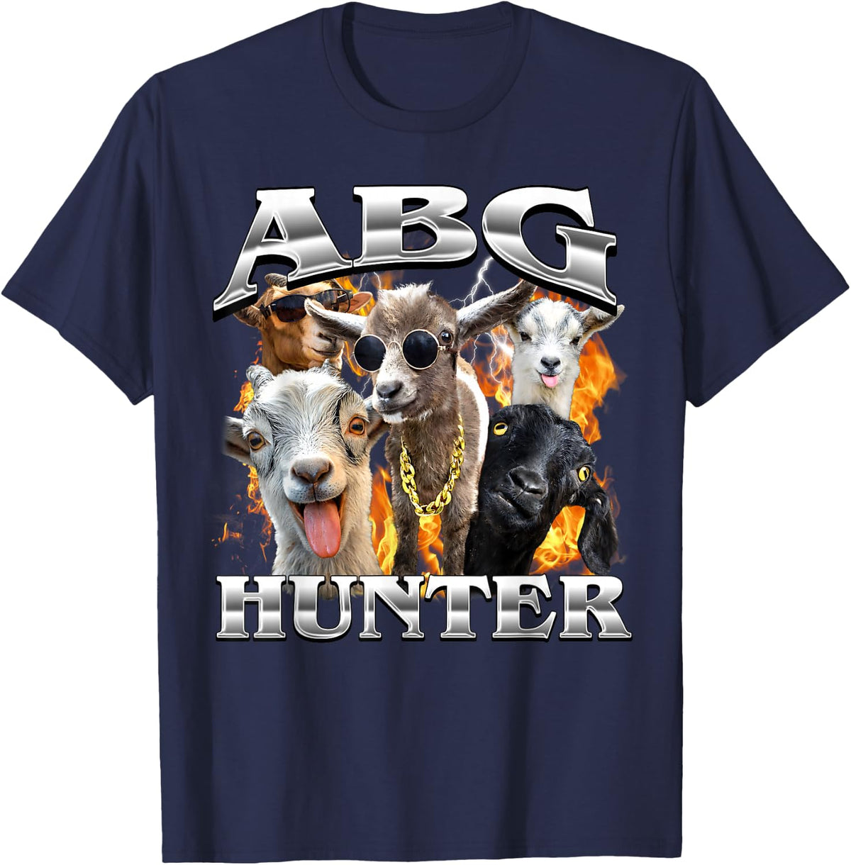 ABG Hunter Funny Offensive Goat Adult Humor Bootleg T-Shirt - Navy Blue