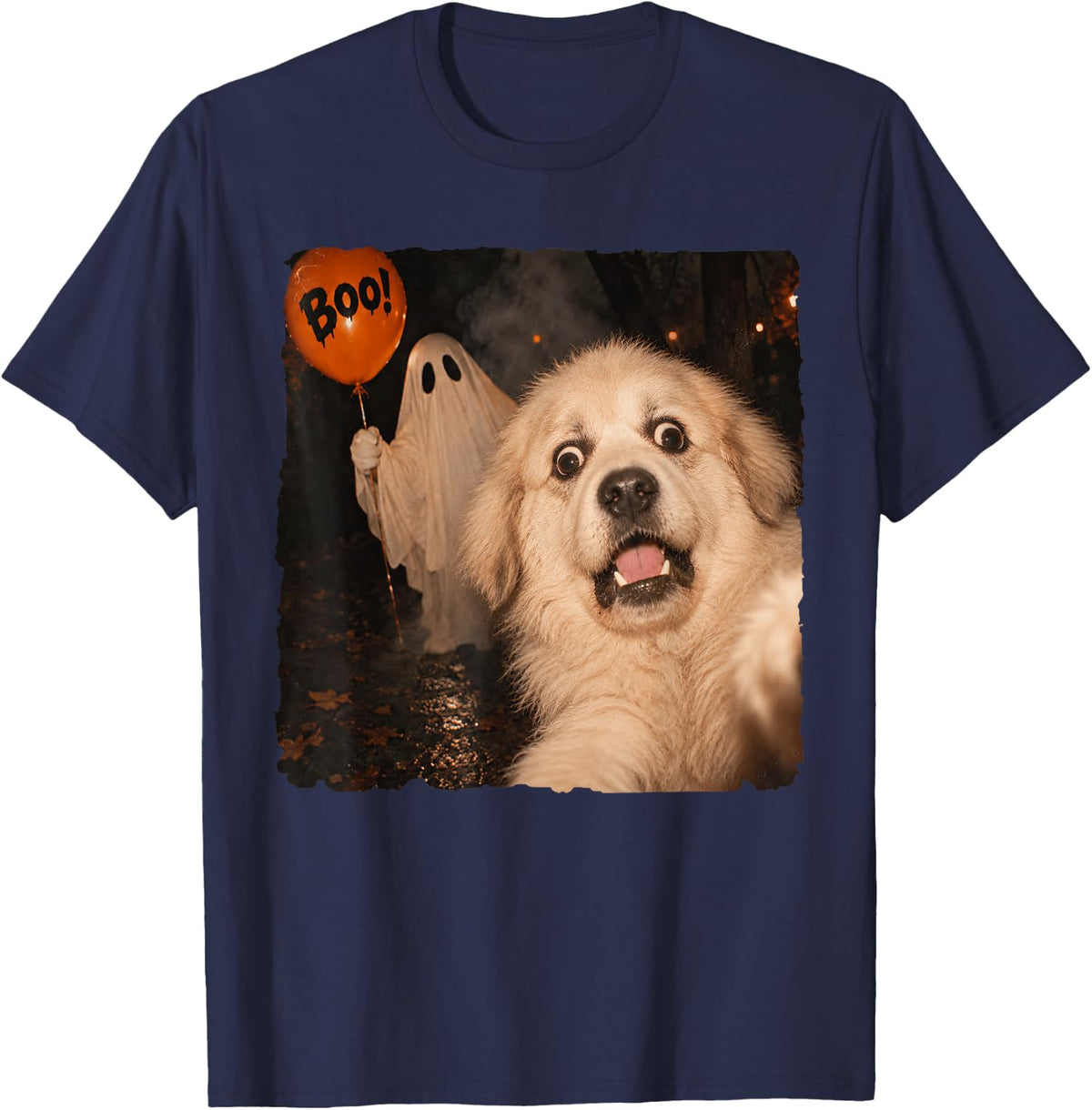 Great Pyrenees Ghost Selfie Balloon Halloween Dog Lover Boo T-Shirt - Navy Blue