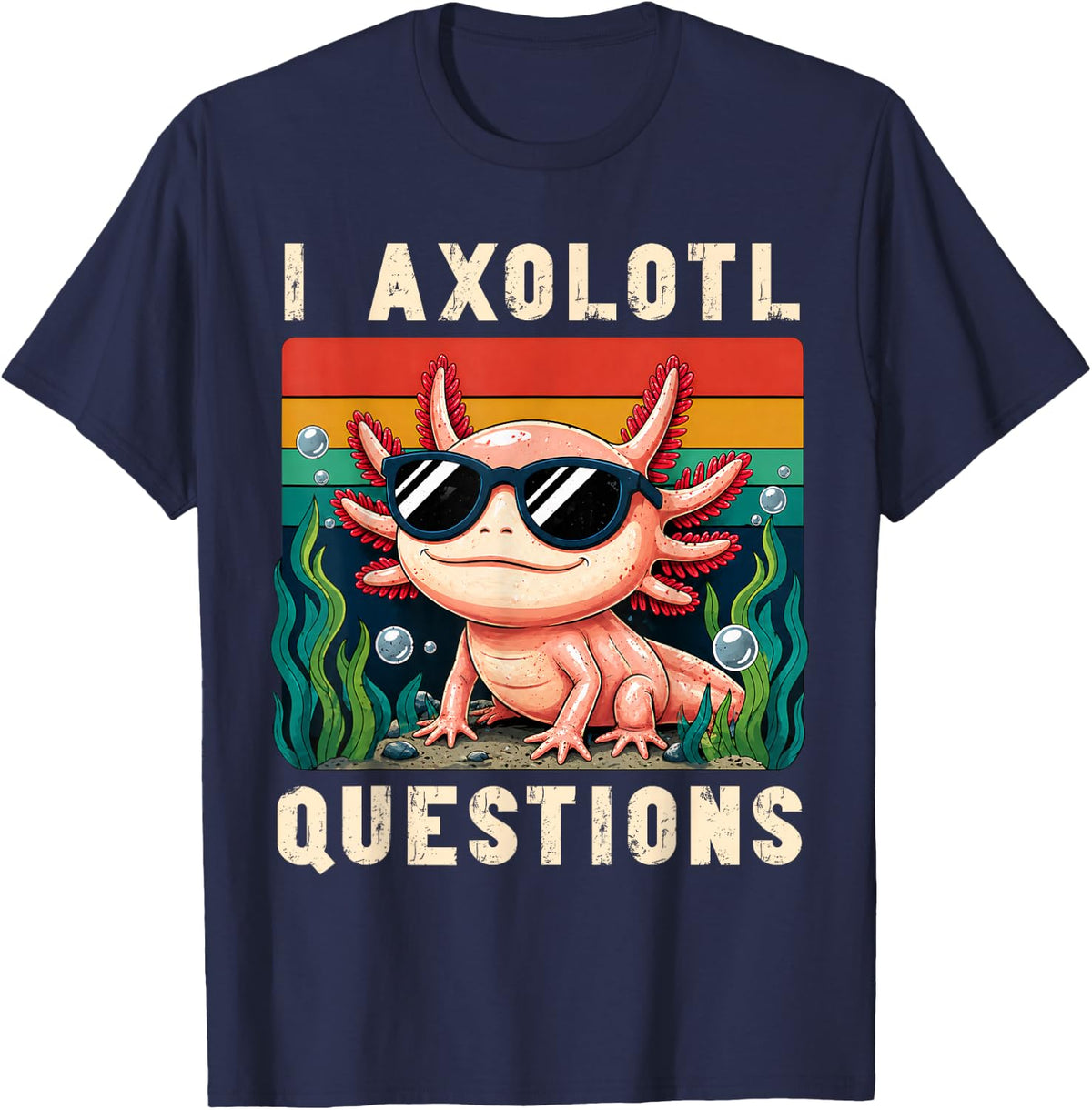 I Axolotl Questions Adults Youth Kids Retro Axolotl T-Shirt - Navy Blue