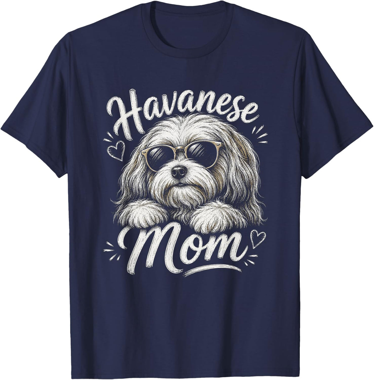 Havanese Mom Artwork Graphic T-Shirt - Navy Blue