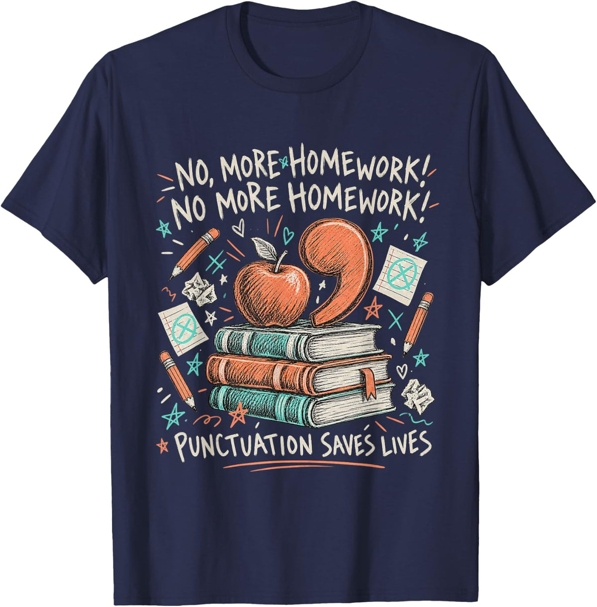 No More Homework Funny English Teacher Homework T-Shirt - Navy Blue