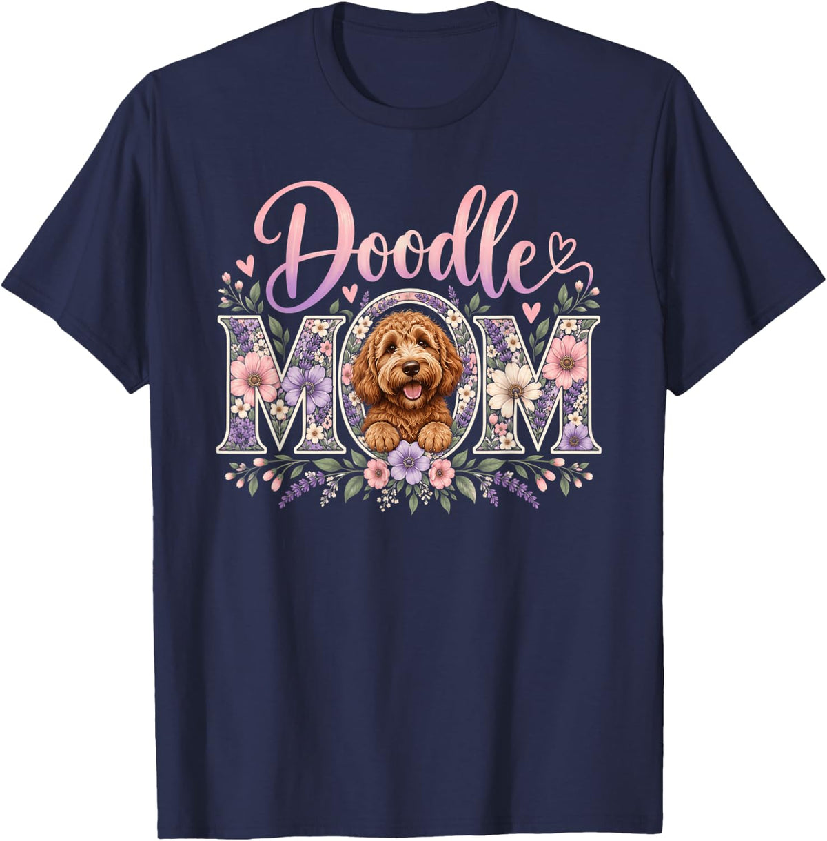 Doodle Mom Labradoodle Floral Design T-Shirt - Navy Blue