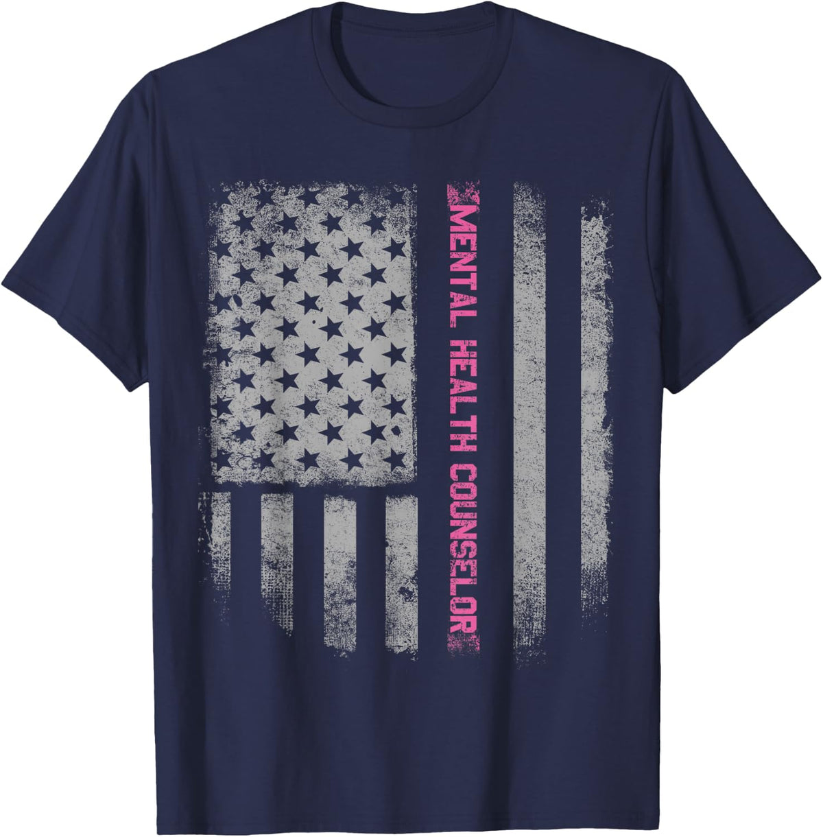 Mental Health Counselor US Flag T-shirt - Navy Blue