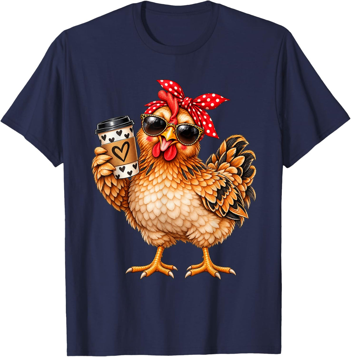 Funny Chicken Coffee Lover Bandana Sunglasses Hen T-Shirt - Navy Blue