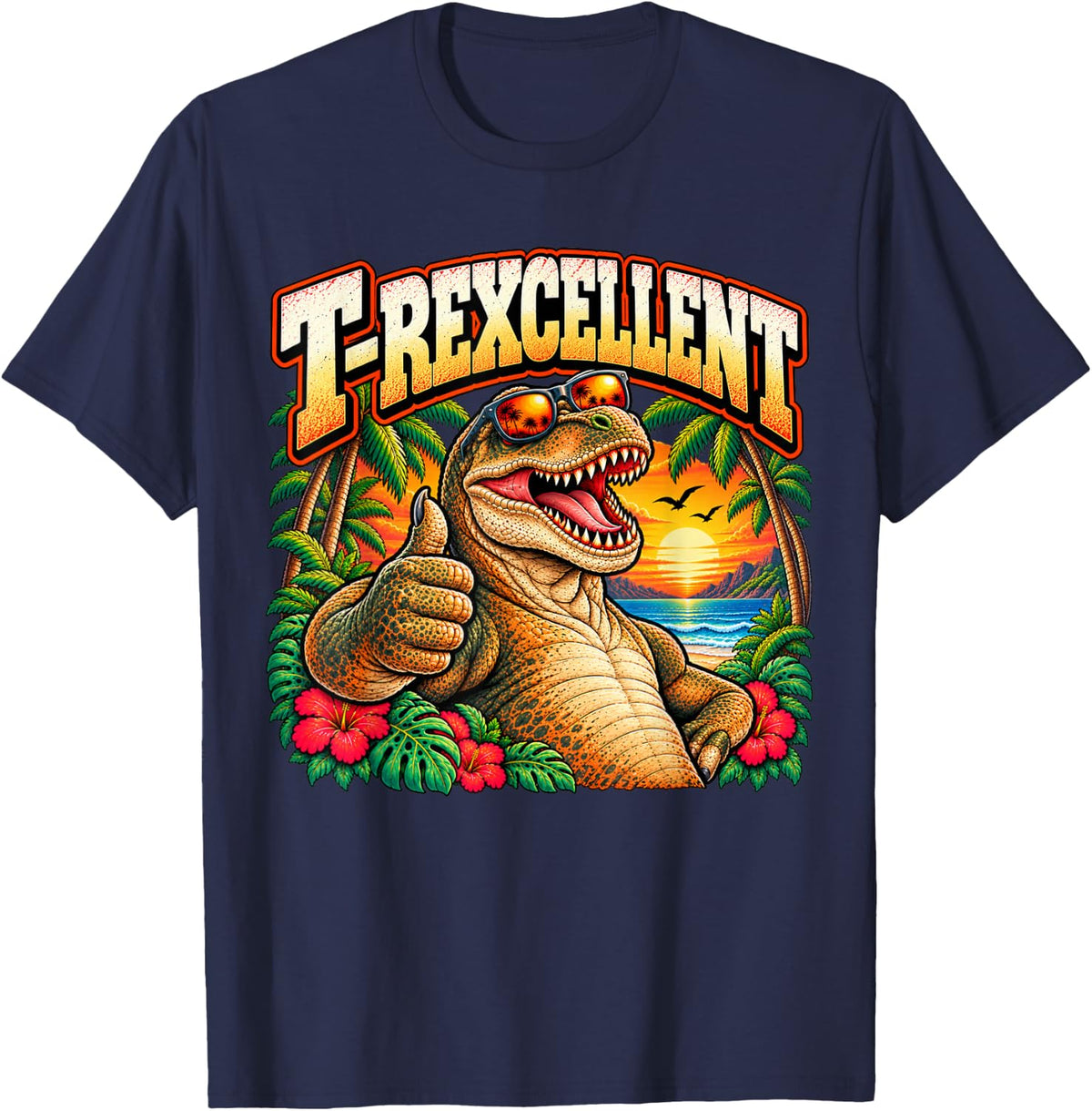 T-Rexcellent Funny T-Rex Dinosaur Thumbs Up Humor T-Shirt - Navy Blue