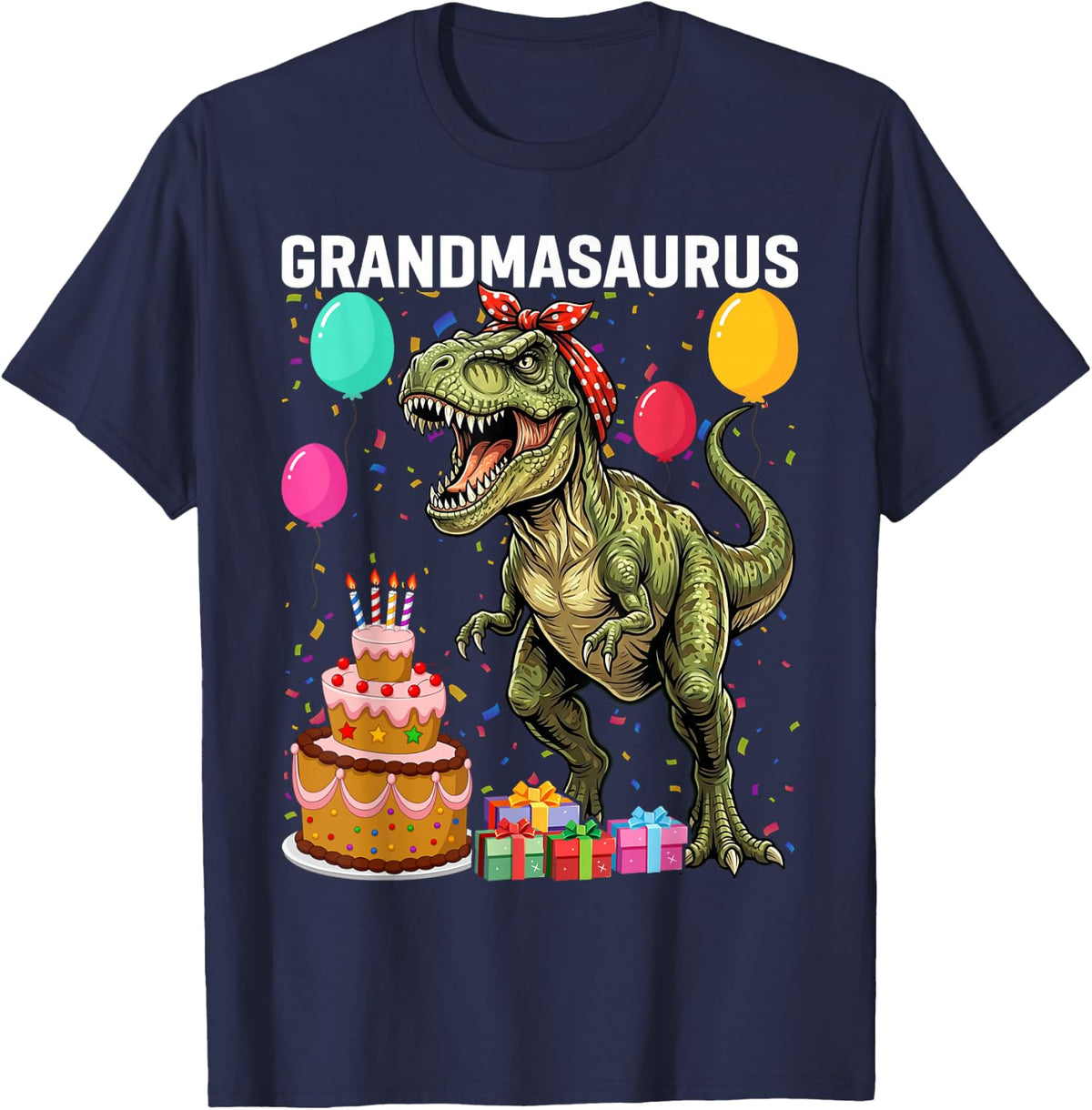 Grandmasaurus TRex Birthday Dinosaur Grandma Family Matching T-Shirt - Navy Blue