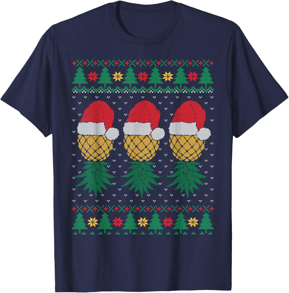 Upside down pineapple Ugly Christmas Sweater, ananas T-Shirt - Navy Blue