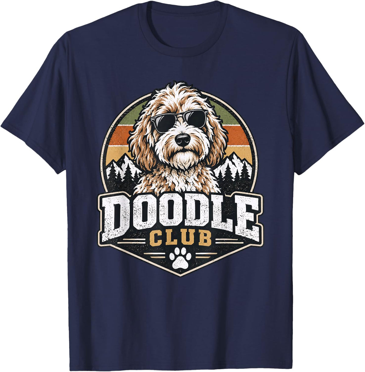 Labradoodle Retro Mountain Adventure Sunglasses Dog Lover T-Shirt - Navy Blue