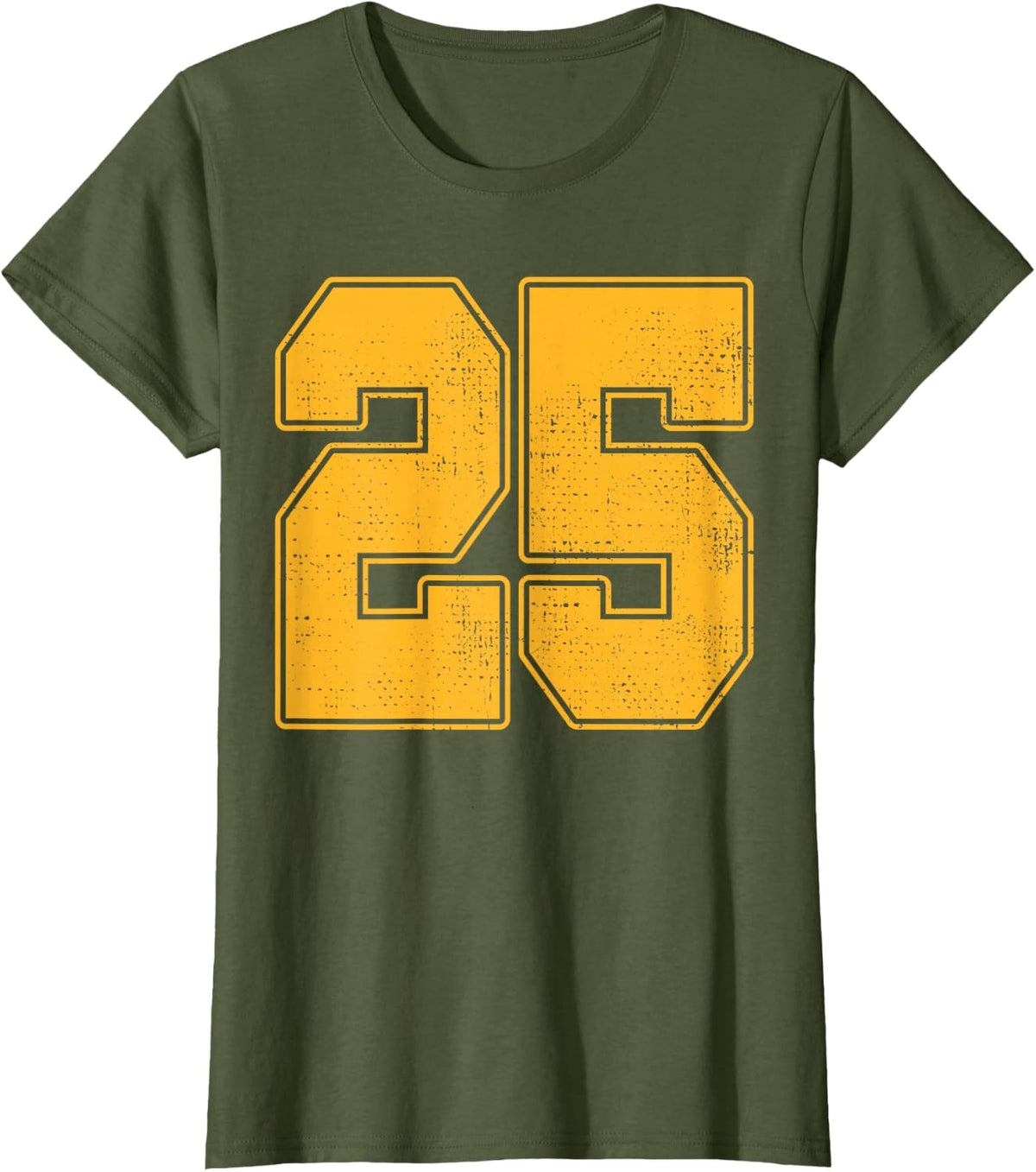 #25 Outline Number 25 Varsity Fan Sports Team Green Jersey T-Shirt - Olive Green