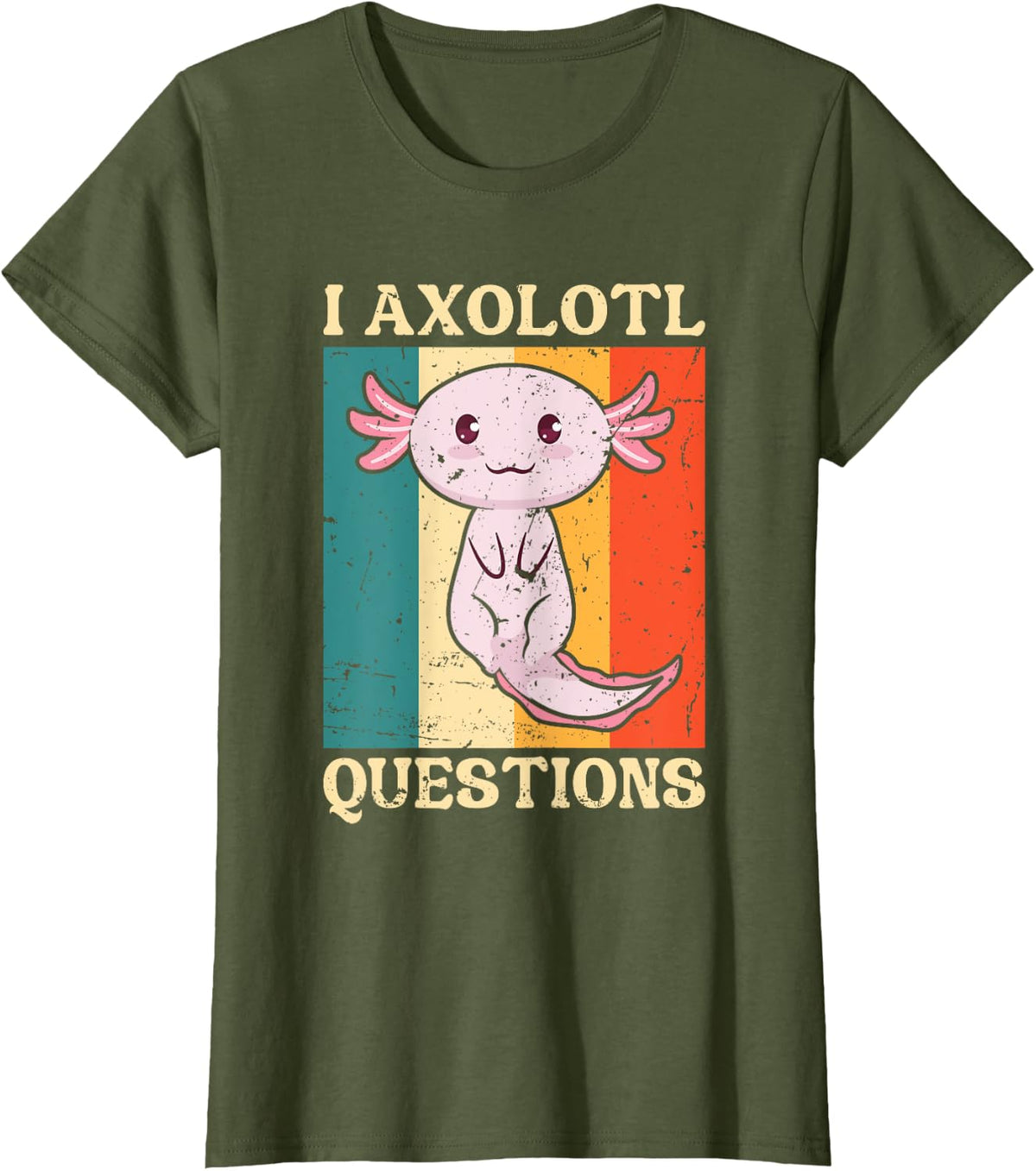 Cute Axolotl Retro Vintage T-Shirt - Olive Green