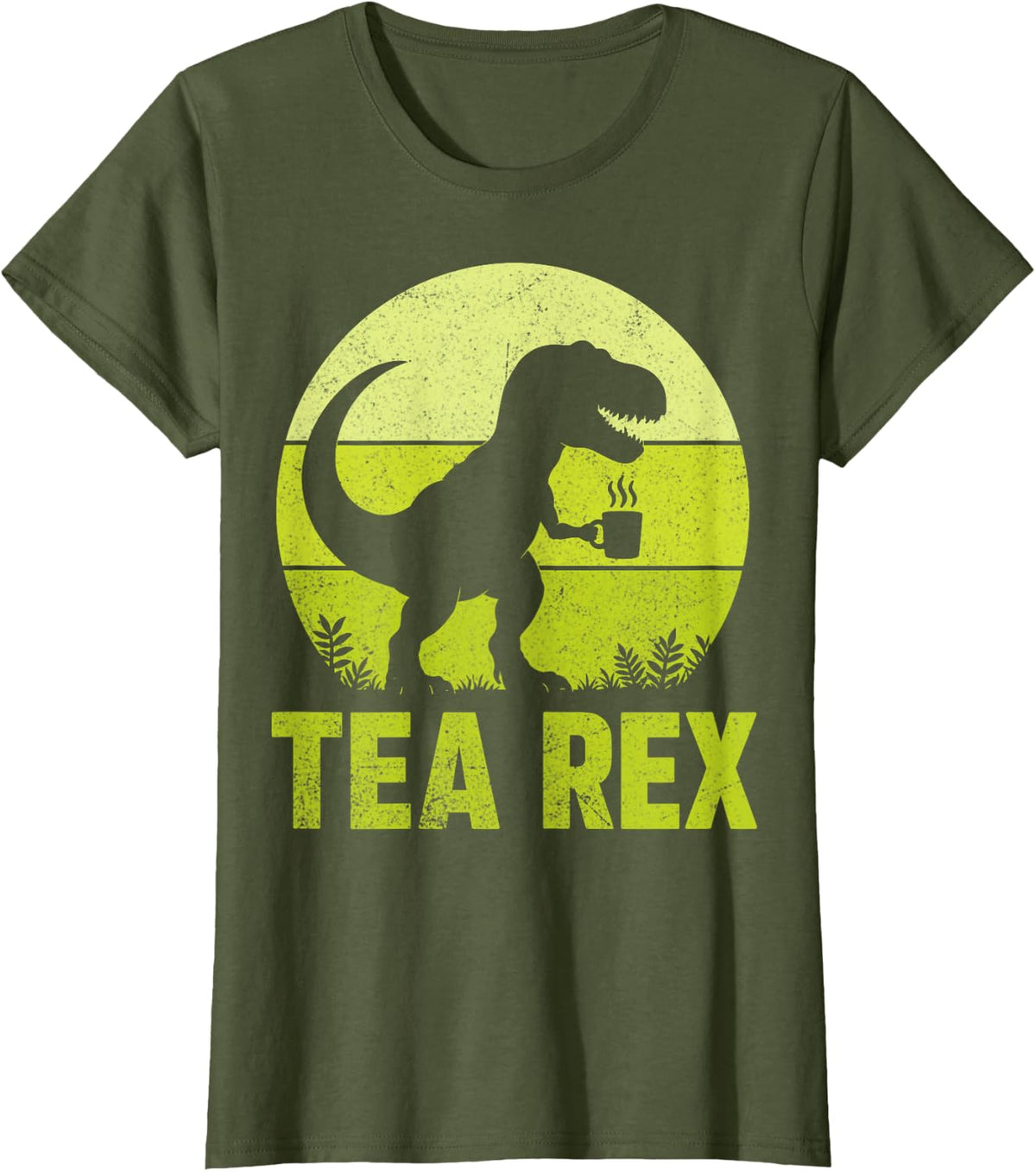 Tea Rex Funny Dinosaur T-Rex Tea Lover Pun T-Shirt - Olive Green