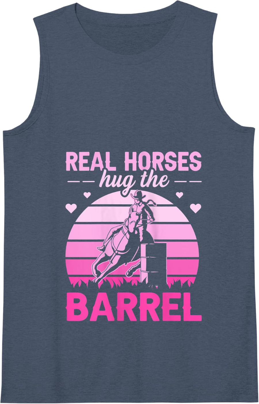 Womens Real Horses hug the barrel Design for a Barrel Racer Cowgirl Tank Top - Navy Blue