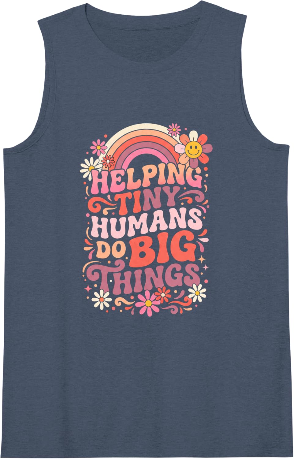 Women's Helping Tiny Humans Do Big Things Teacher Sleeveless Tank Top - Navy Blue