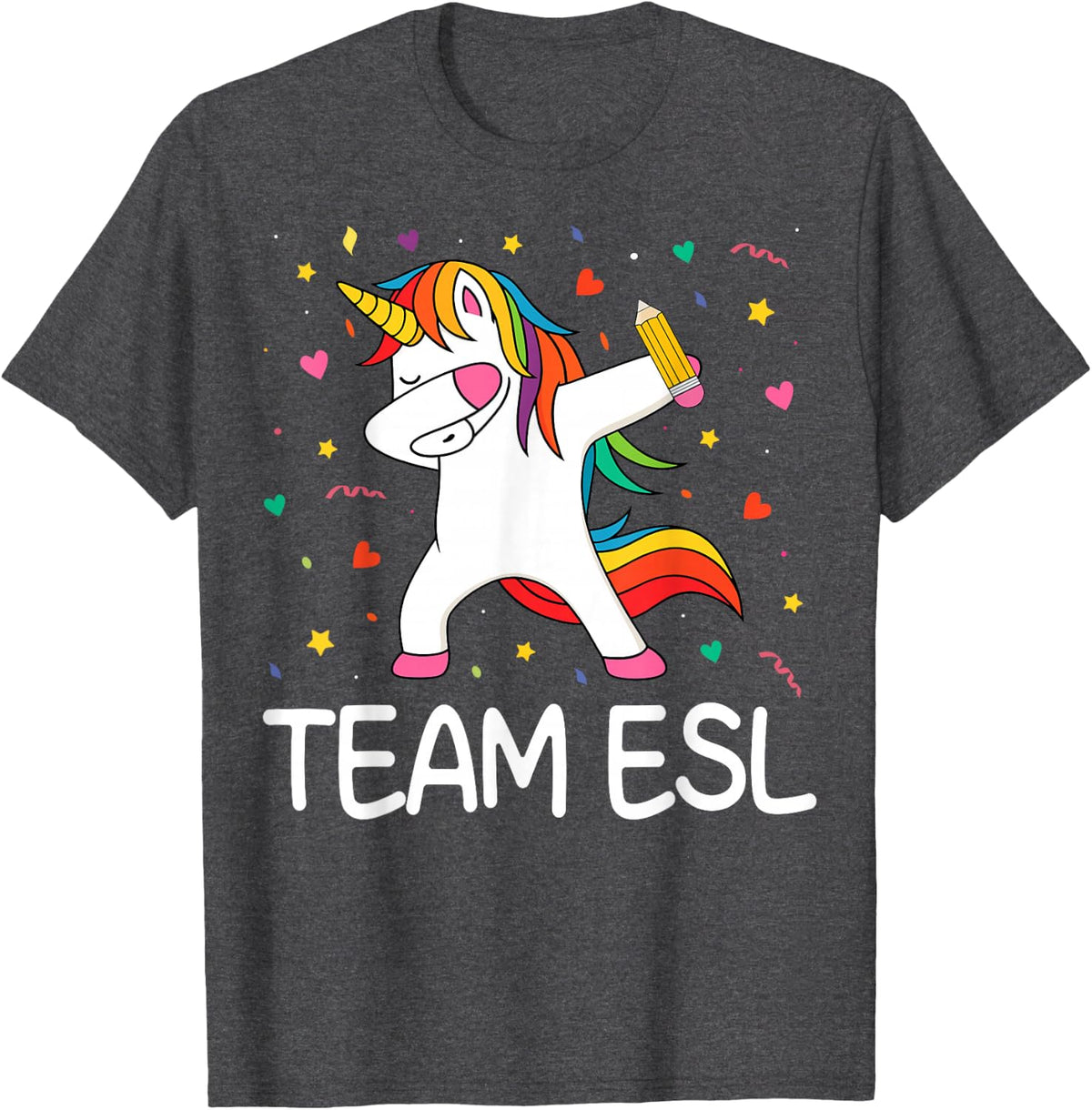 Team ESL - Dabbing Unicorn English Language Teaching Gifts T-Shirt - Dark Heather Grey