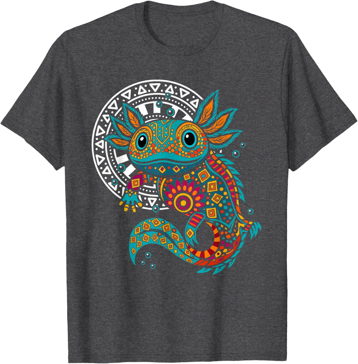 Axolotl Aztec Art Mexican T-Shirt Tee for Women Men Kids Cinco De Mayo - Dark Heather Grey