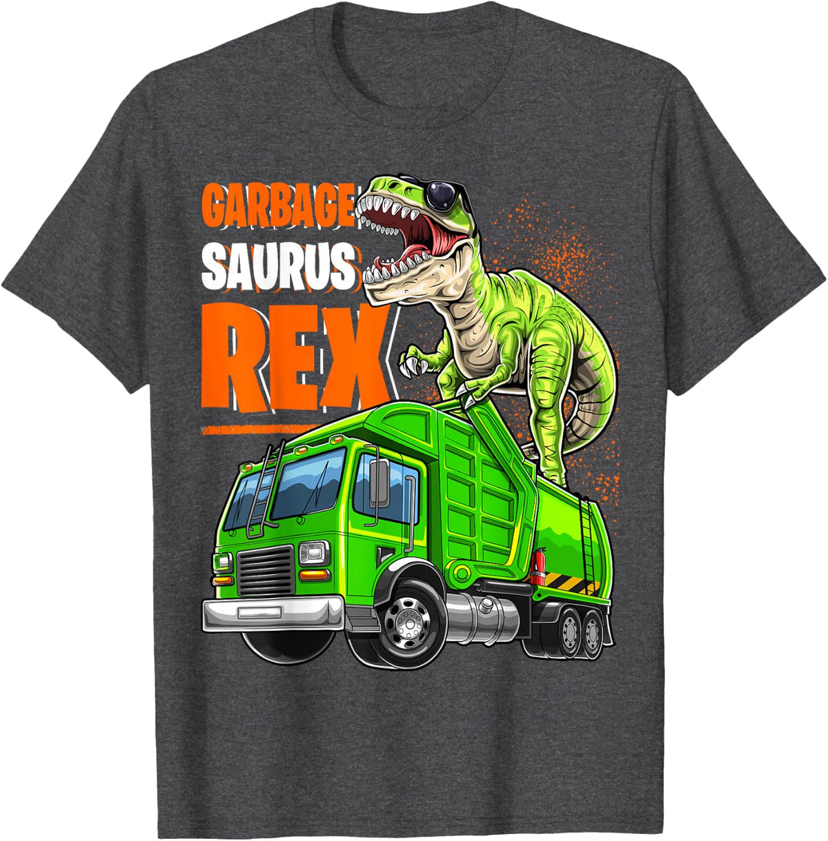 Garbage Saurus Rex T Rex Dinosaur Funny Garbage Truck Boys T-Shirt - Dark Heather Grey
