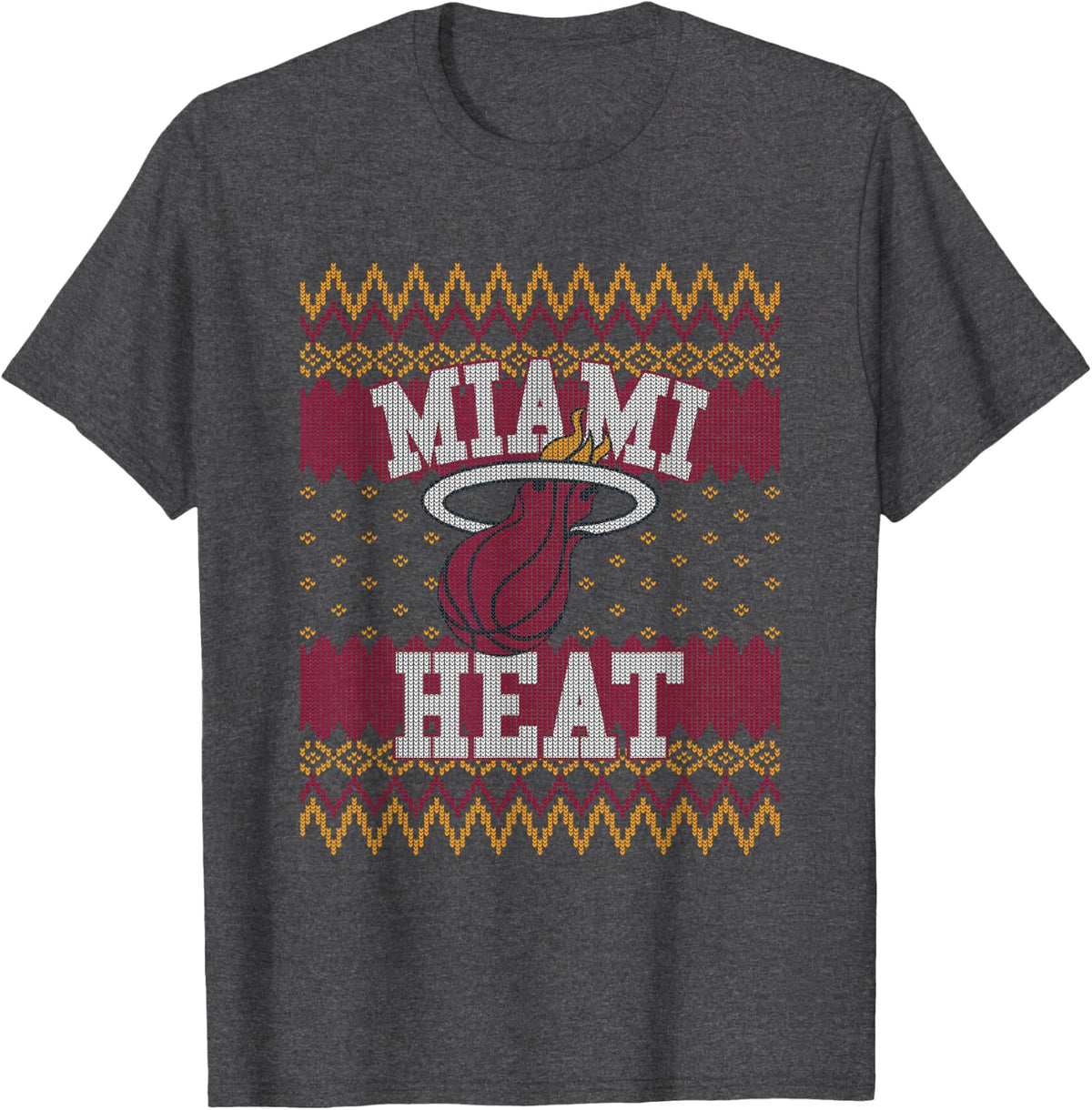 NBA Miami Heat Ugly Christmas Sweater Style T-Shirt - Dark Heather Grey
