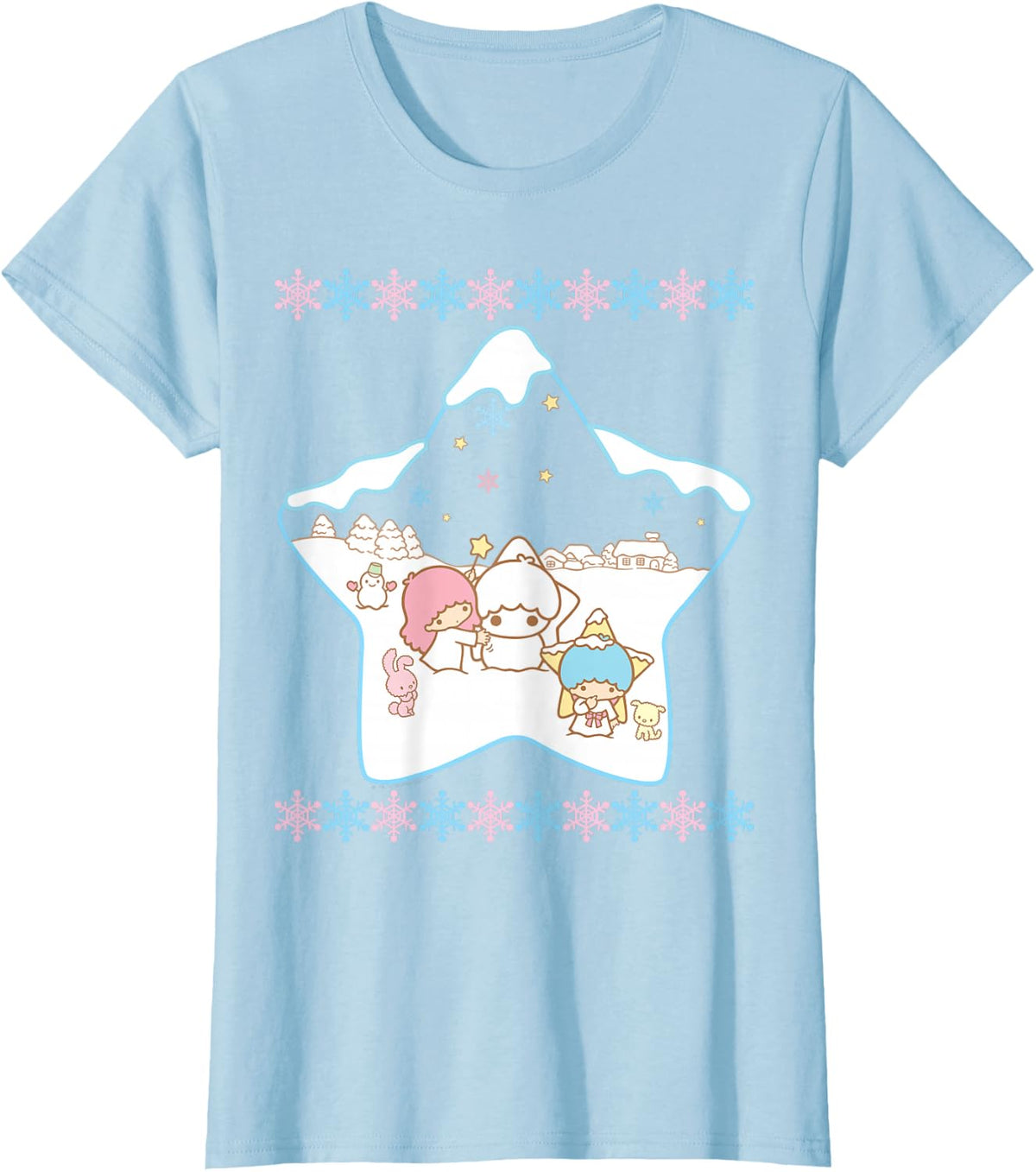 Little Twin Stars Ugly Christmas Sweater Shirt T-Shirt - Baby Blue