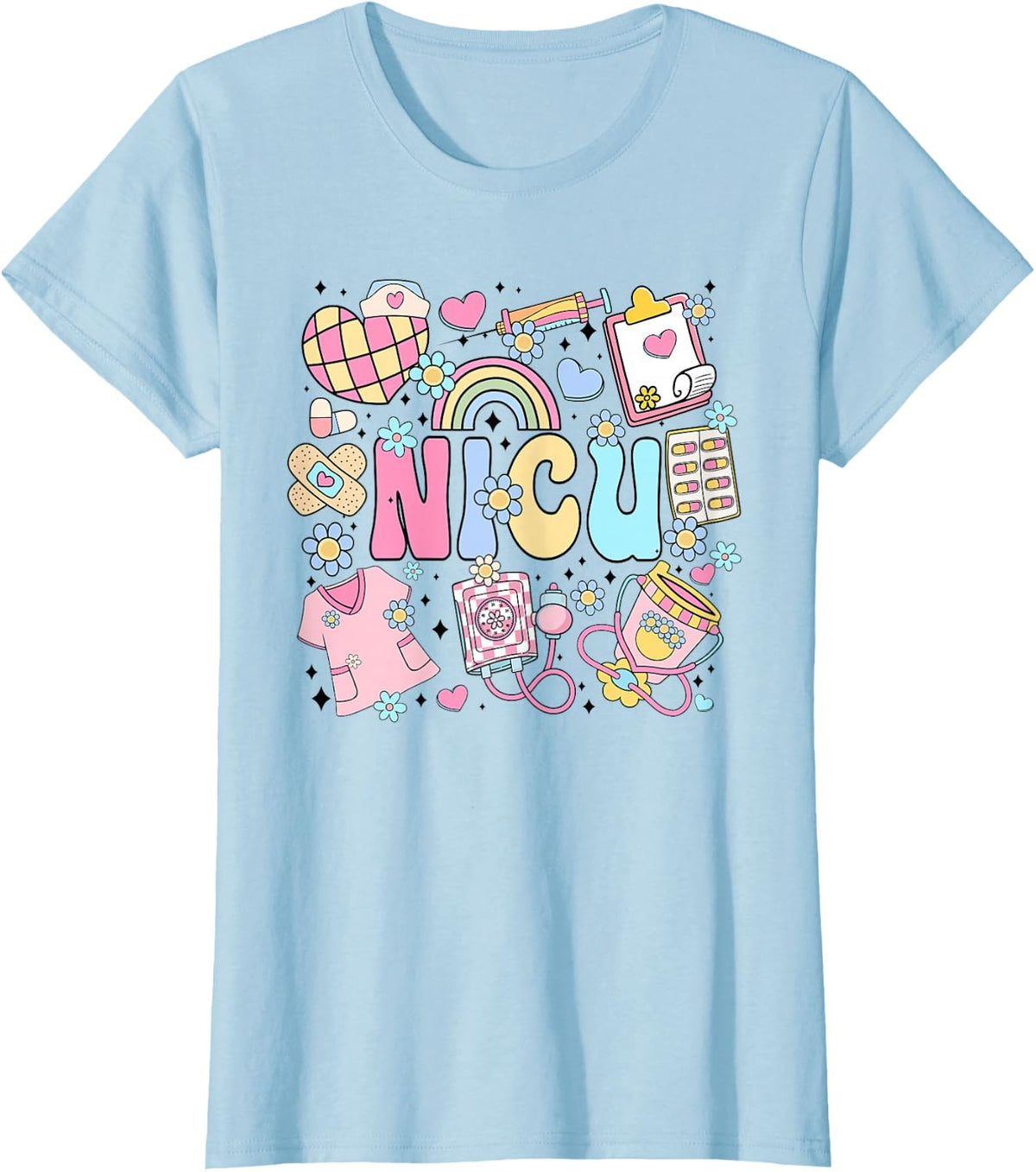 NICU Nurse Stuff Retro Neonatal Intensive Care Unit Nursing T-Shirt - Baby Blue