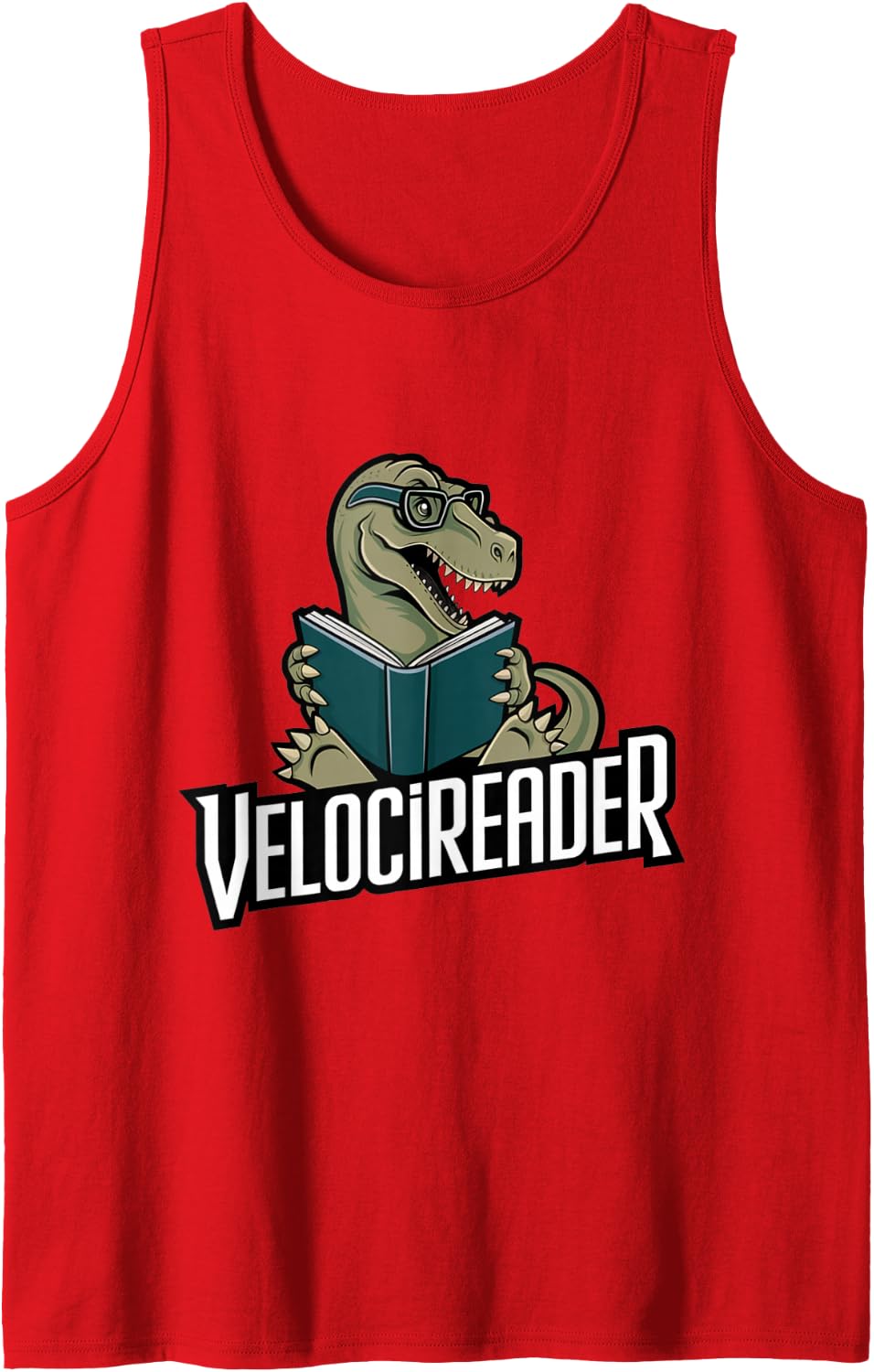 Velocireader Dinosaur Reading Book Bibliophile Bookworm Joke Sleeveless Tank Top - Red