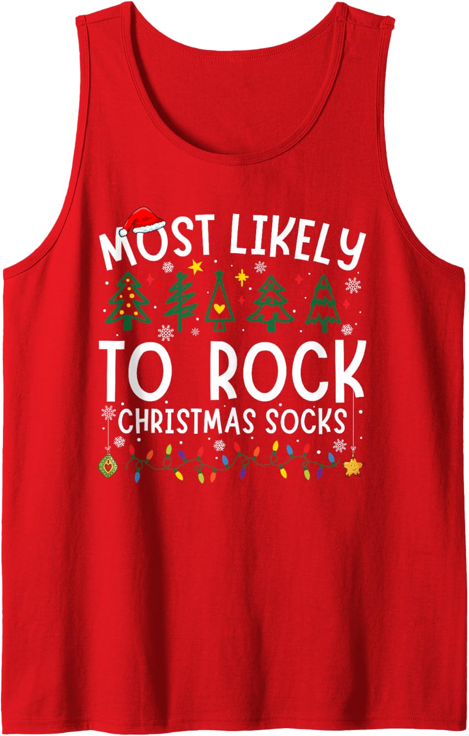 Most Likely to Rock Christmas Socks Matching Christmas Sleeveless Tank Top - Red