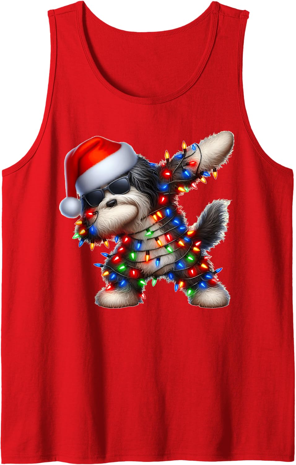 Dabbing Havanese Dog Sunglasses Cute Christmas Xmas Sleeveless Tank Top - Red