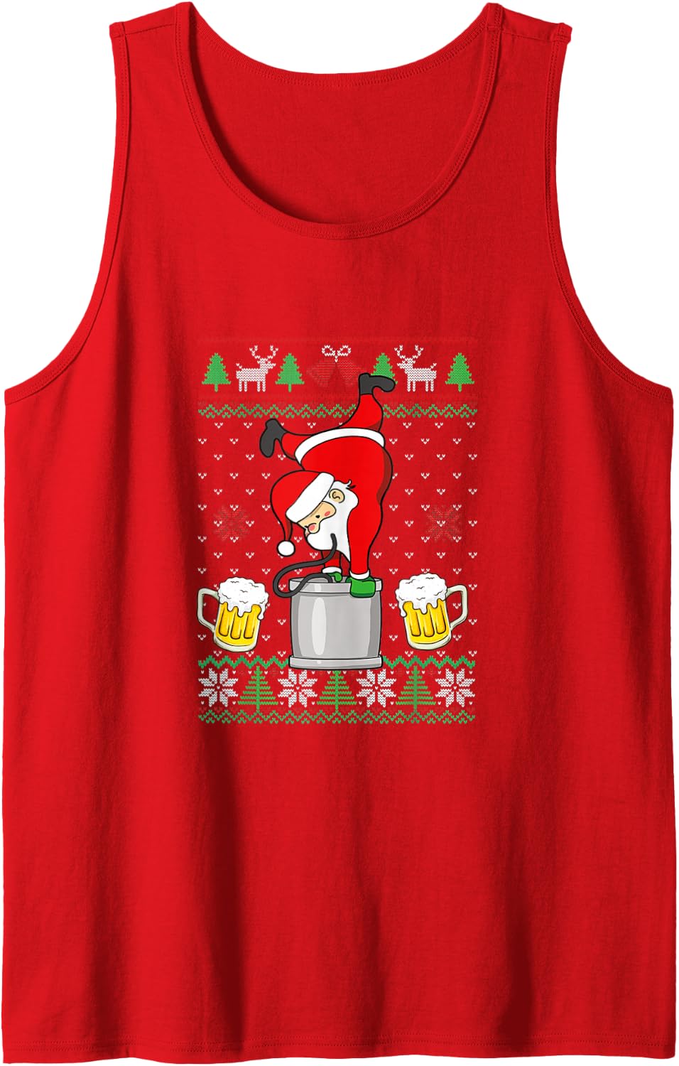 Santa Keg Stand Drinking Team Ugly Christmas Sweater Funny Sleeveless Tank Top - Red