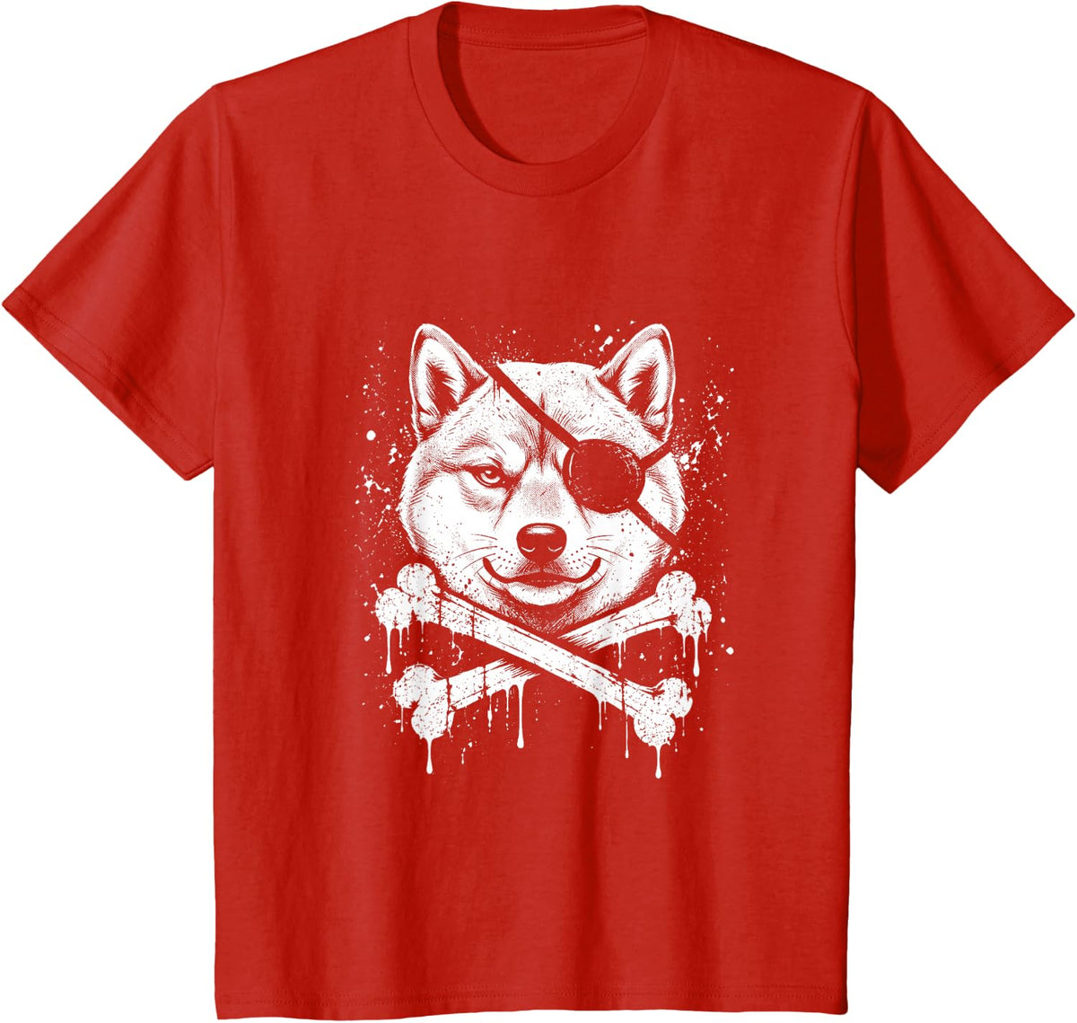 Shiba Inu Grunge Pirate Crossbones T-Shirt - Red