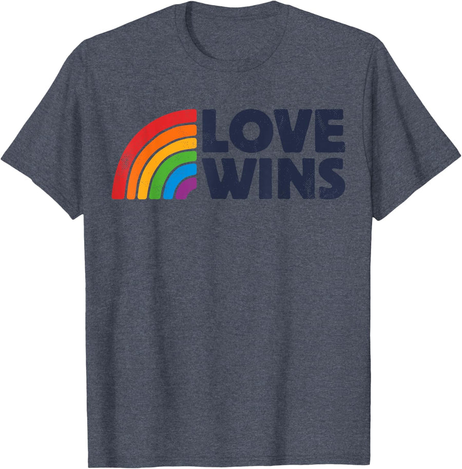 LGBTQ Love Wins Gay Pride LGBT Ally Rainbow Flag Vintage Tees T-Shirt - Heather Blue