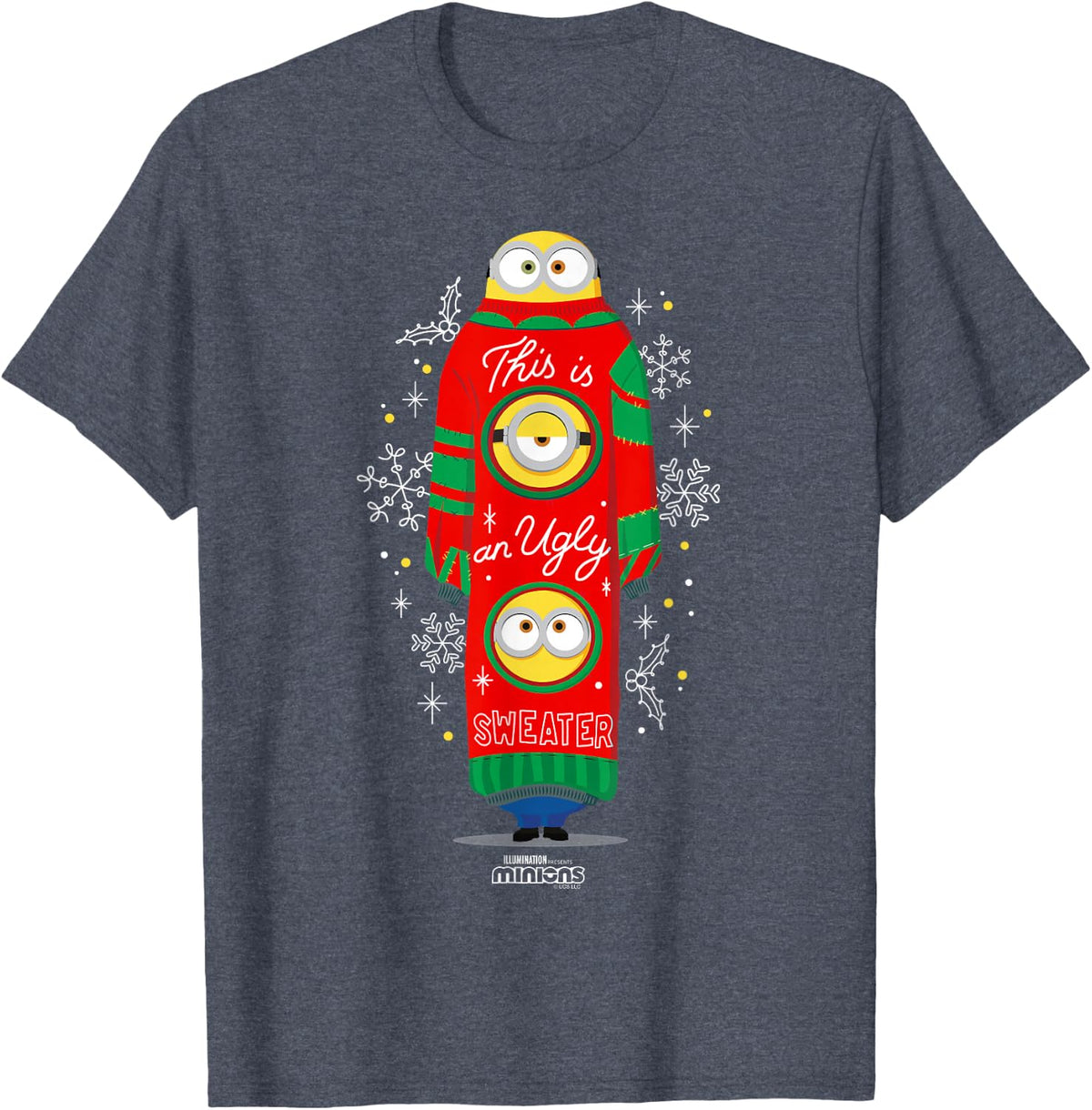 Minions Ugly Sweater Kevin Stuart Bob T-Shirt - Heather Blue